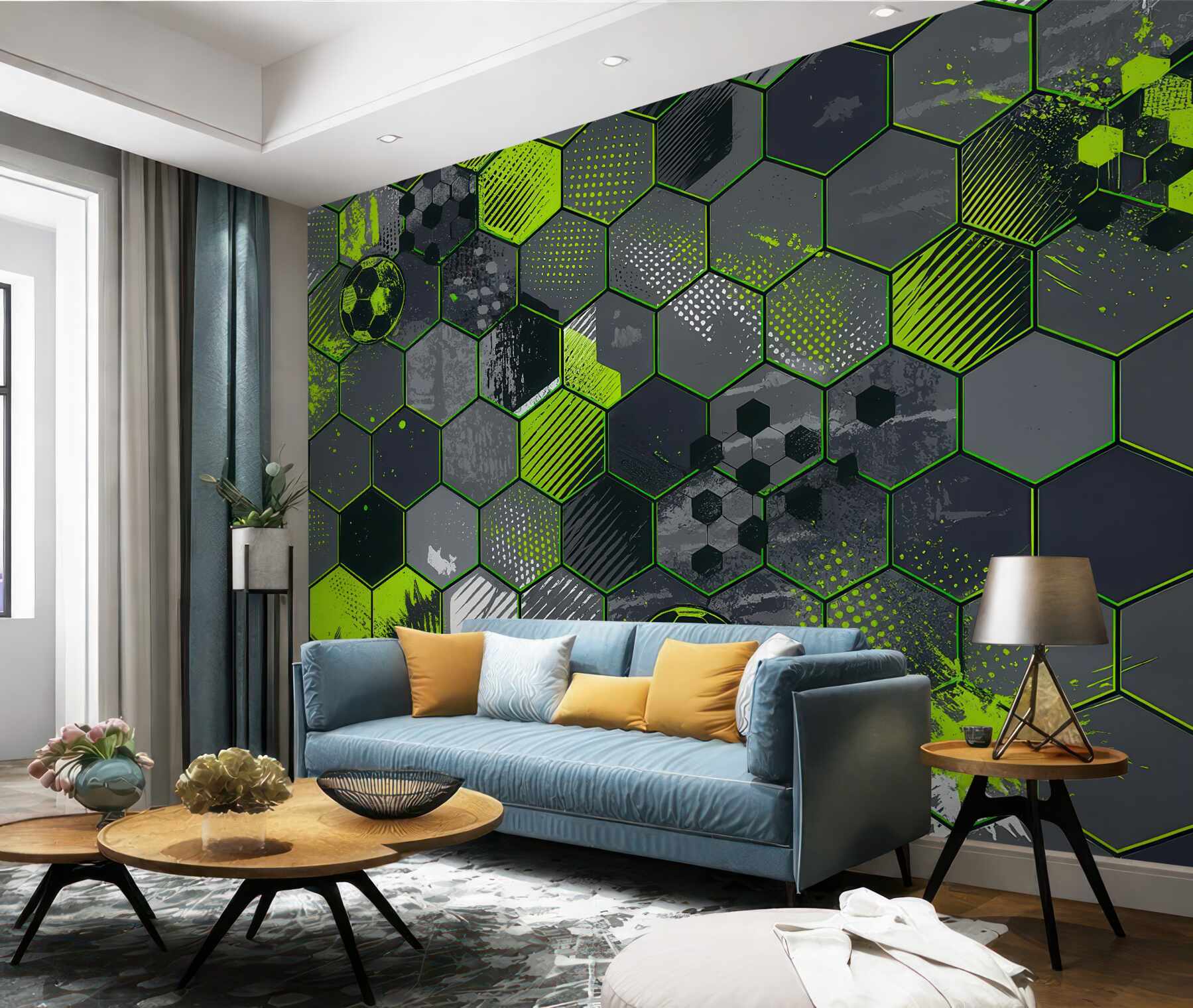 Fototapeta piłkarska mozaika neonowych hexagonów