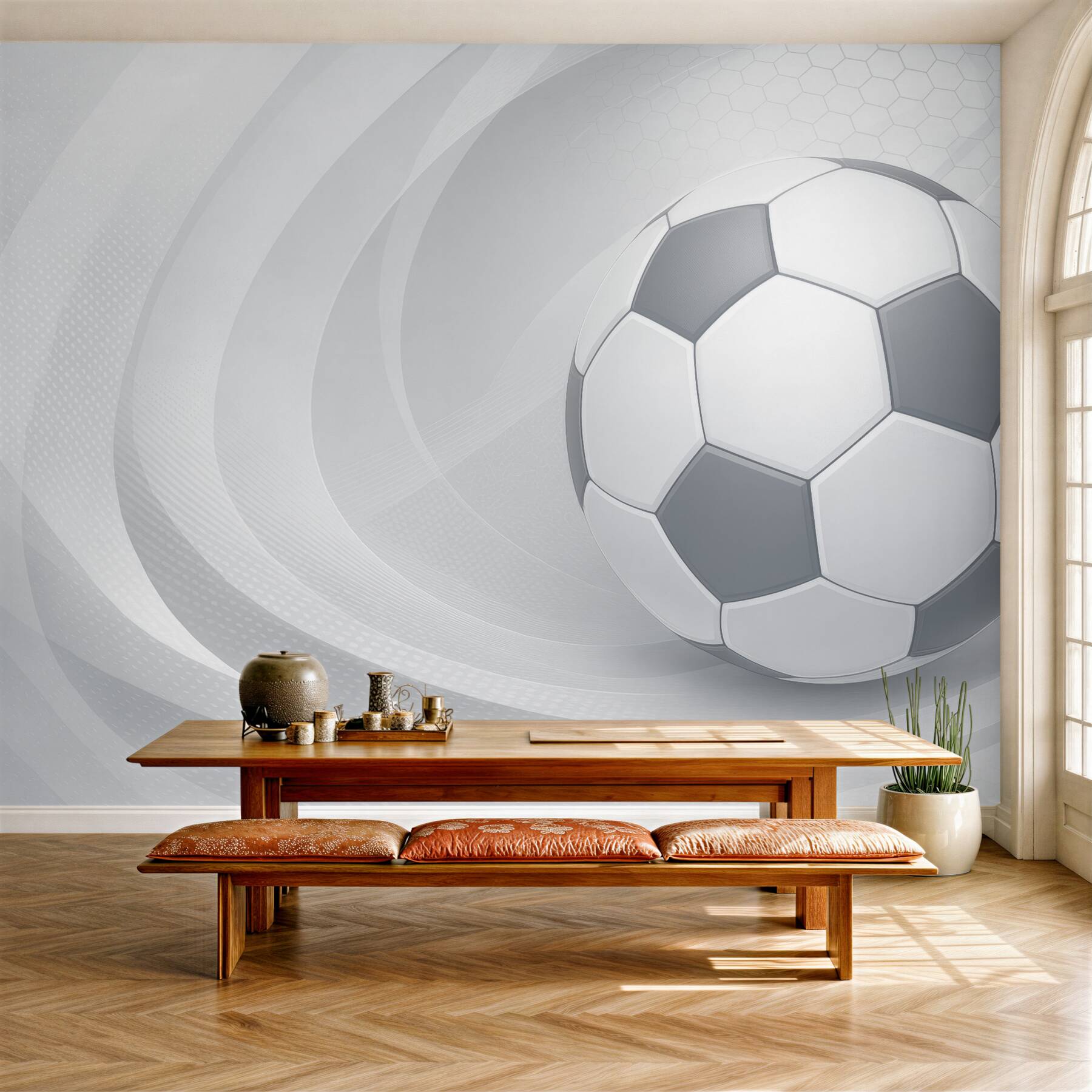 Fototapeta minimalistyczna piłka w srebrnej dynamice