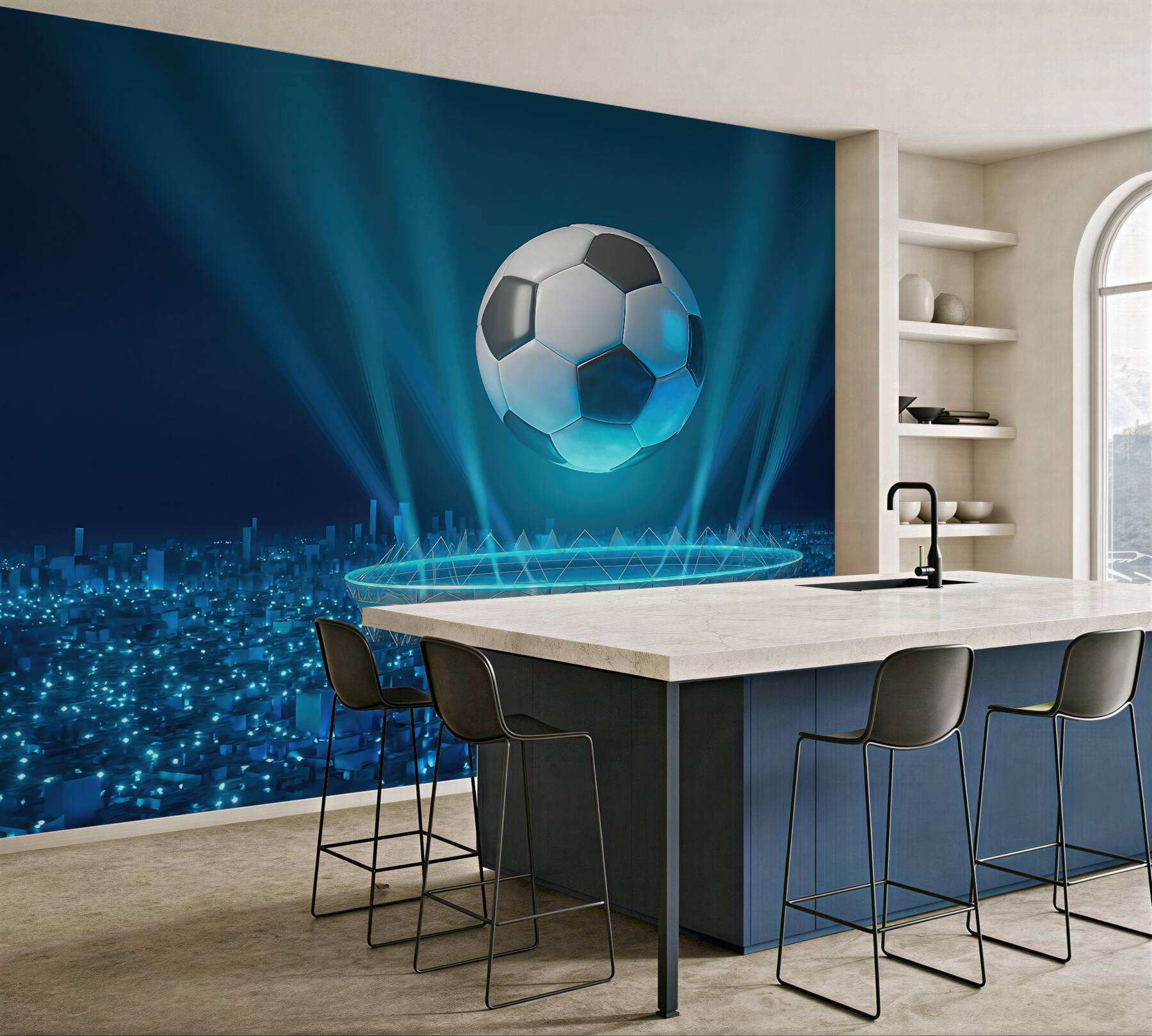 Fototapeta futurystyczny stadion z lewitującą piłką