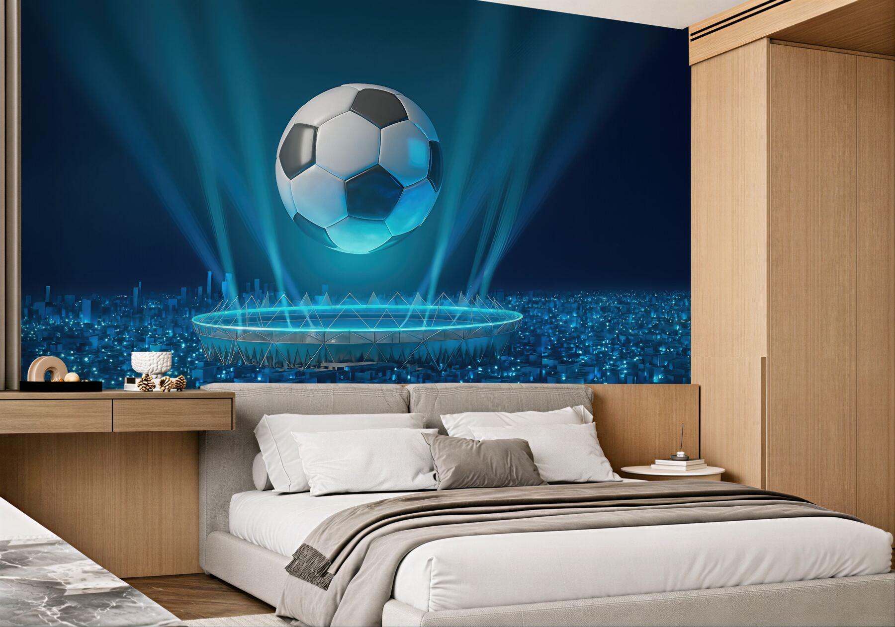 Fototapeta futurystyczny stadion z lewitującą piłką