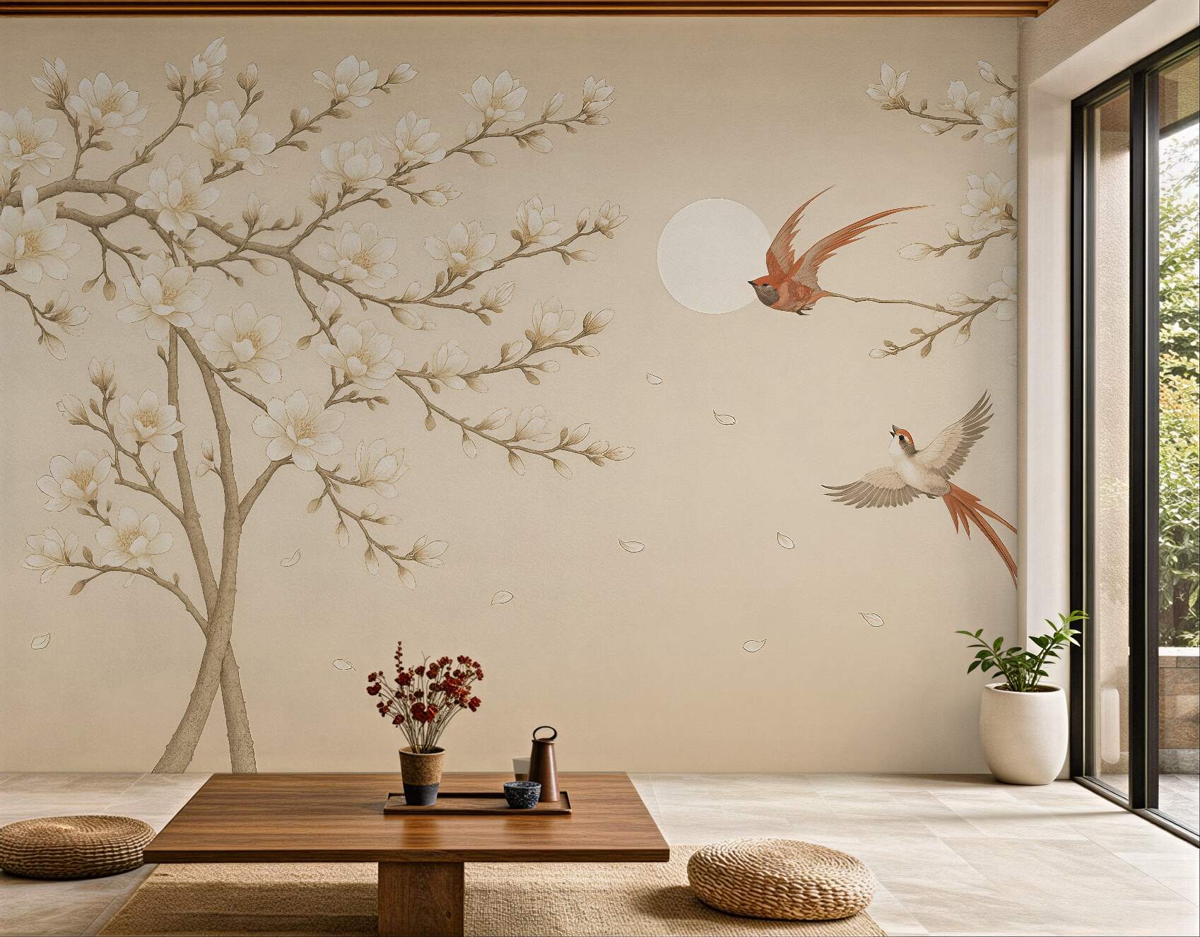 Fototapeta magnolie i ptaki w harmonii