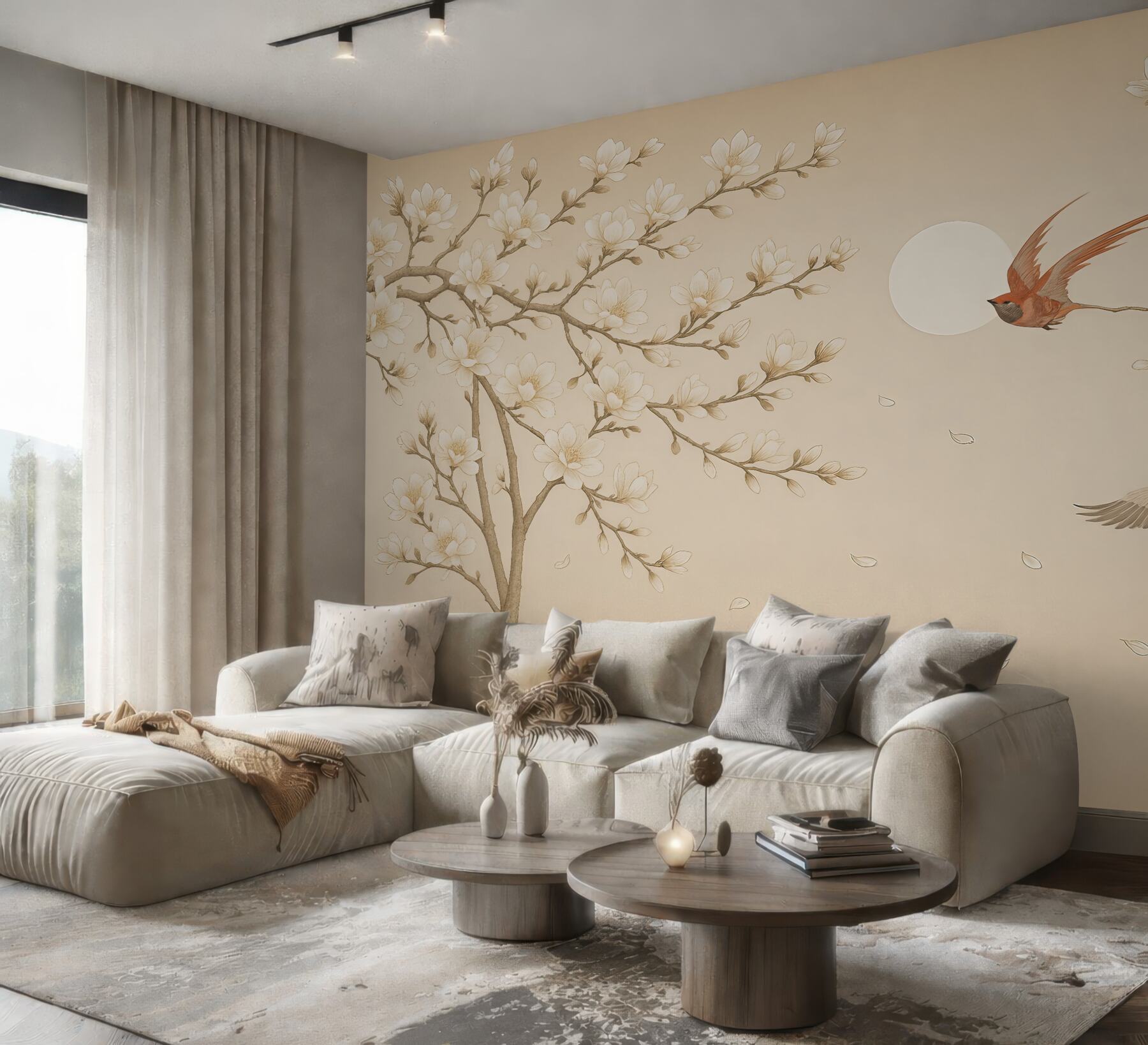 Fototapeta magnolie i ptaki w harmonii