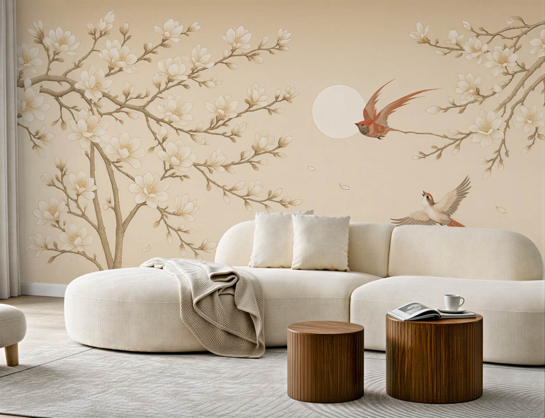 Fototapeta magnolie i ptaki w harmonii