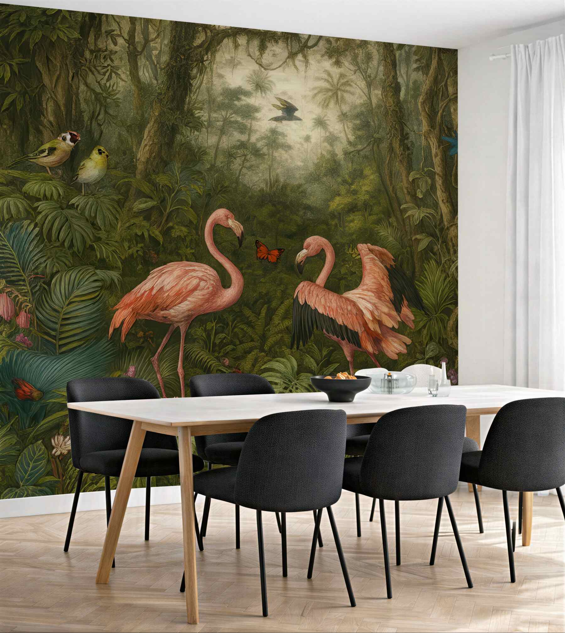 Fototapeta flamingi w tajemniczej tropikalnej dżungli