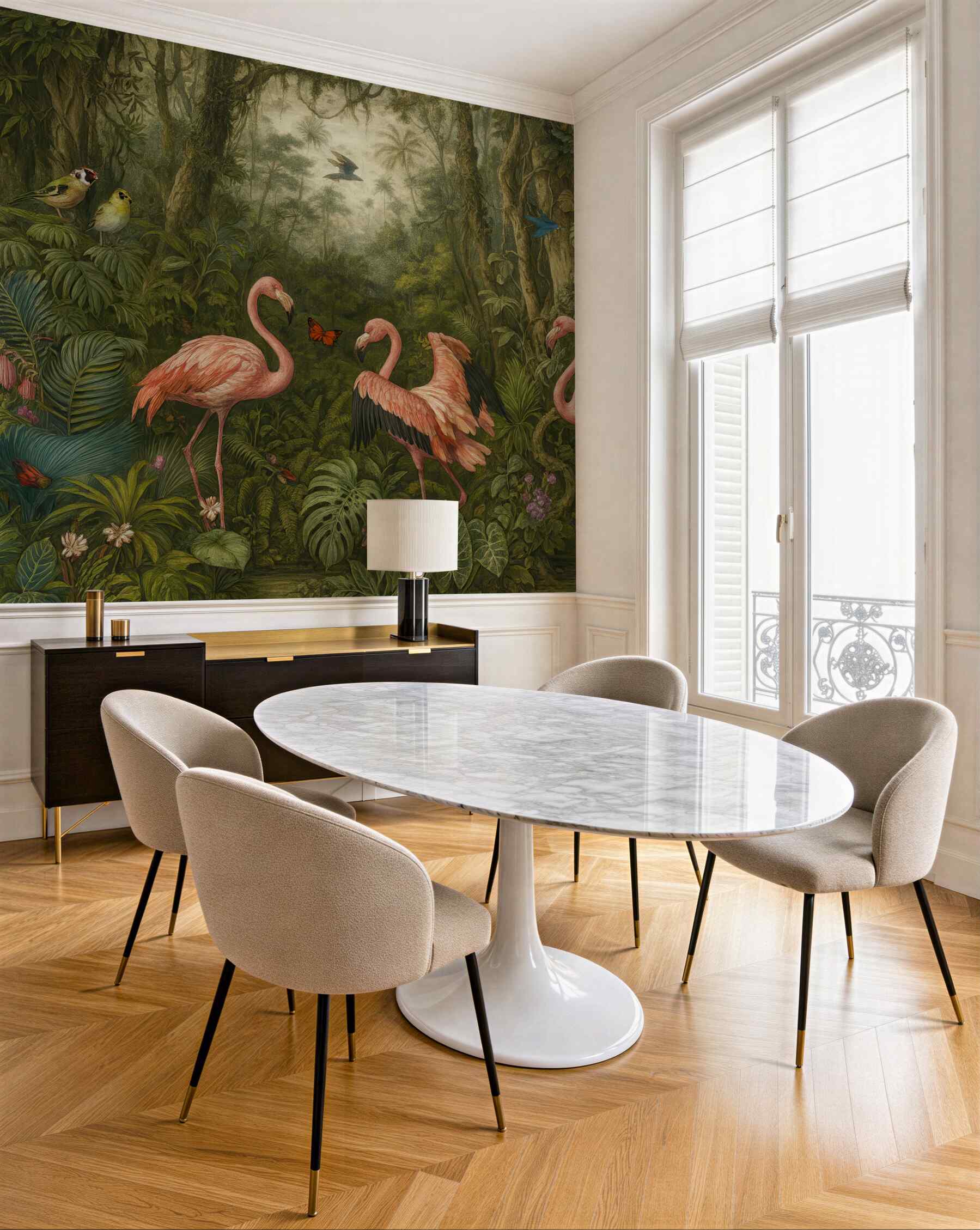 Fototapeta flamingi w tajemniczej tropikalnej dżungli