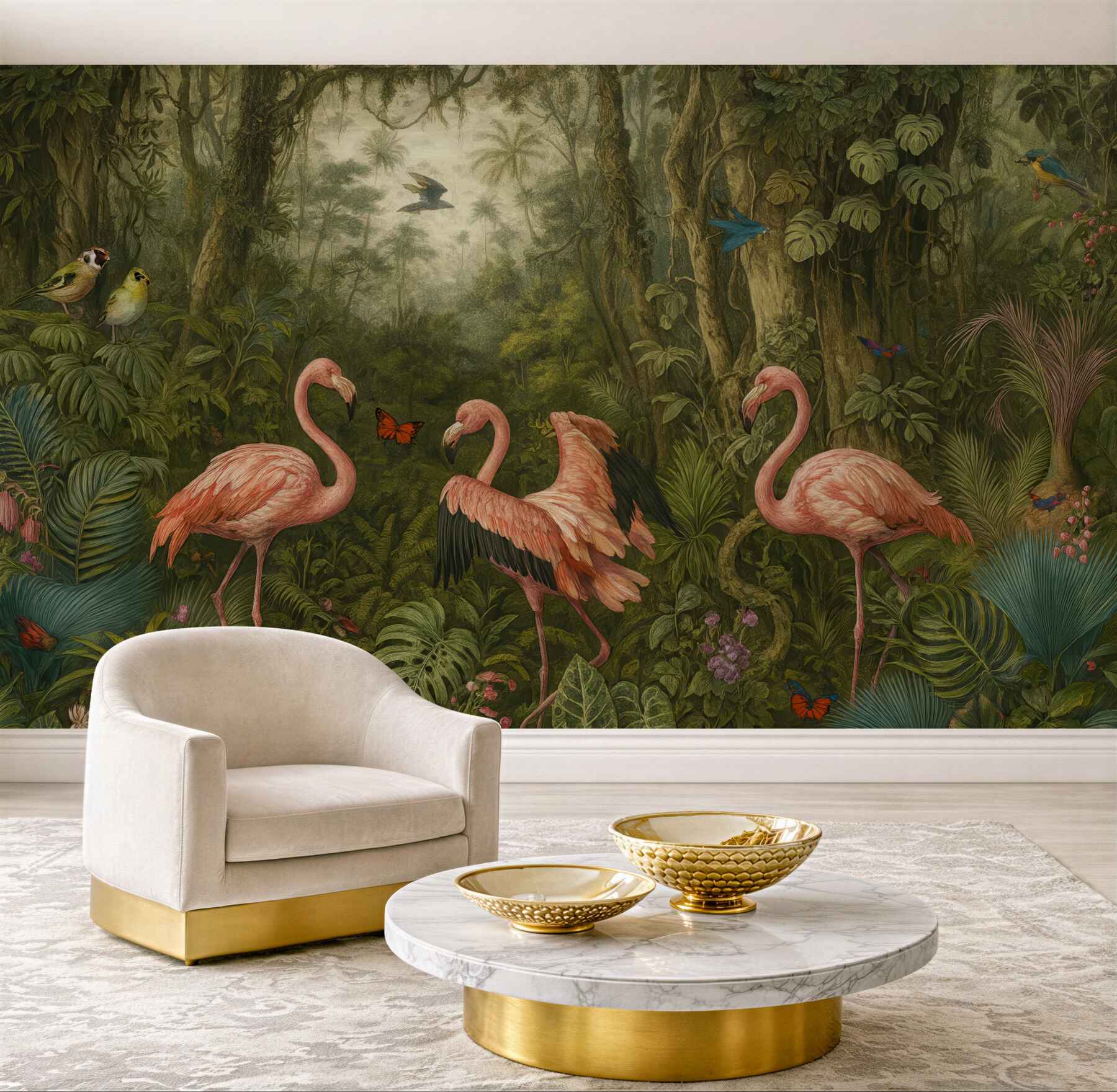 Fototapeta flamingi w tajemniczej tropikalnej dżungli