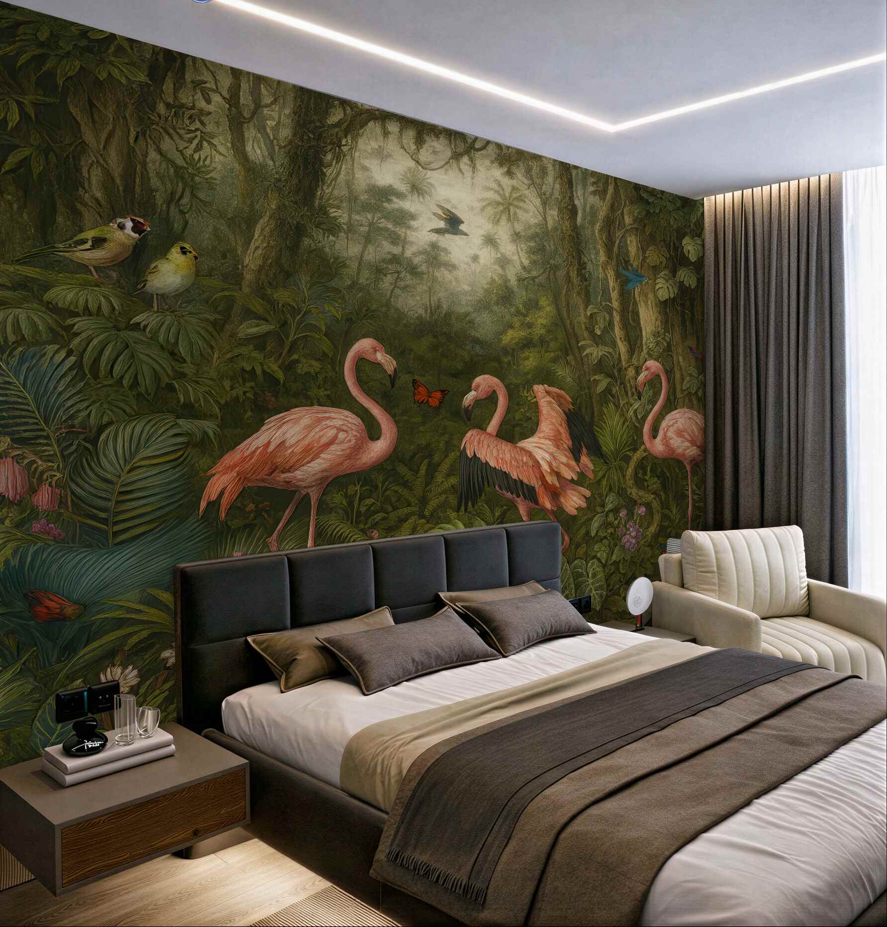Fototapeta flamingi w tajemniczej tropikalnej dżungli