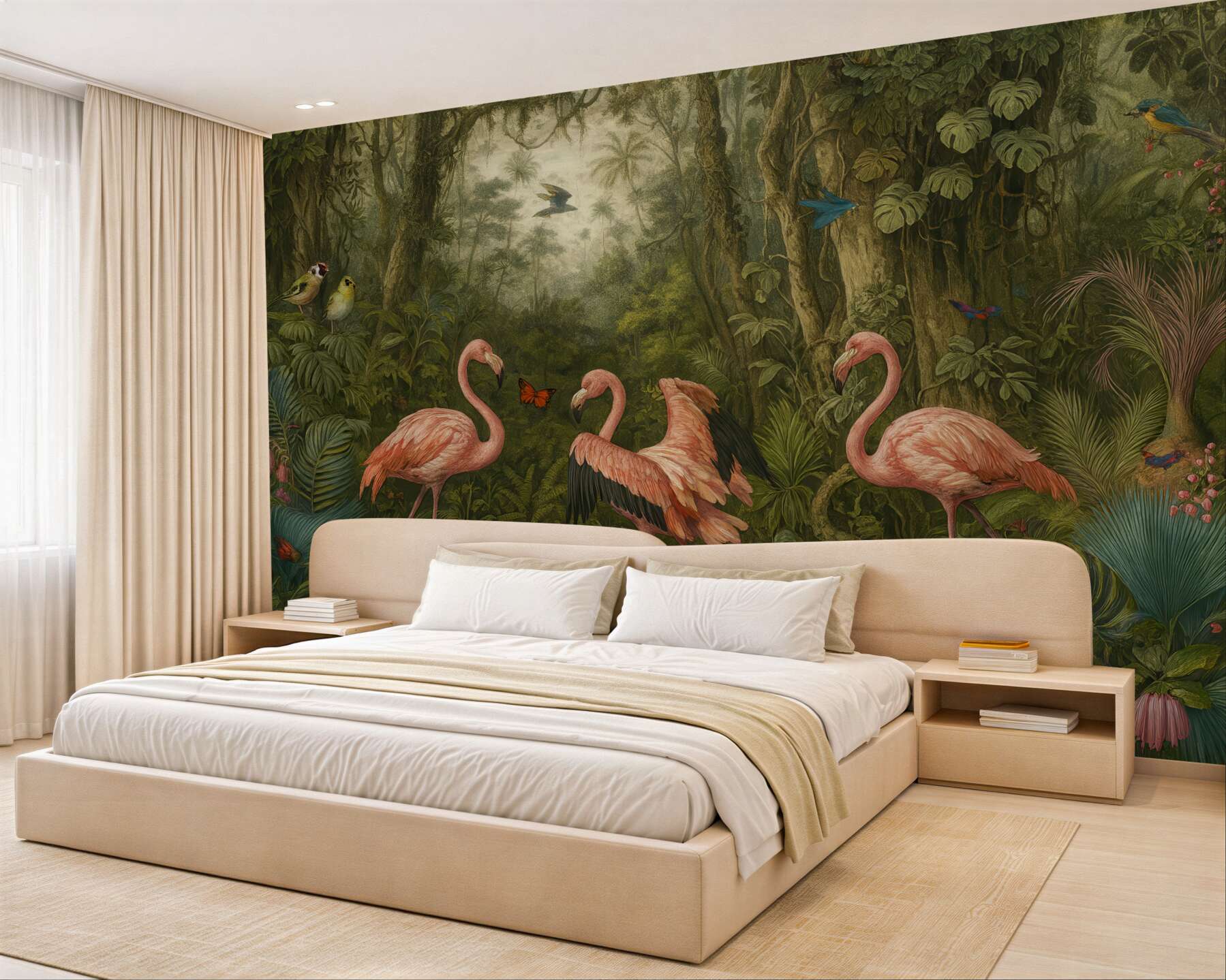 Fototapeta flamingi w tajemniczej tropikalnej dżungli