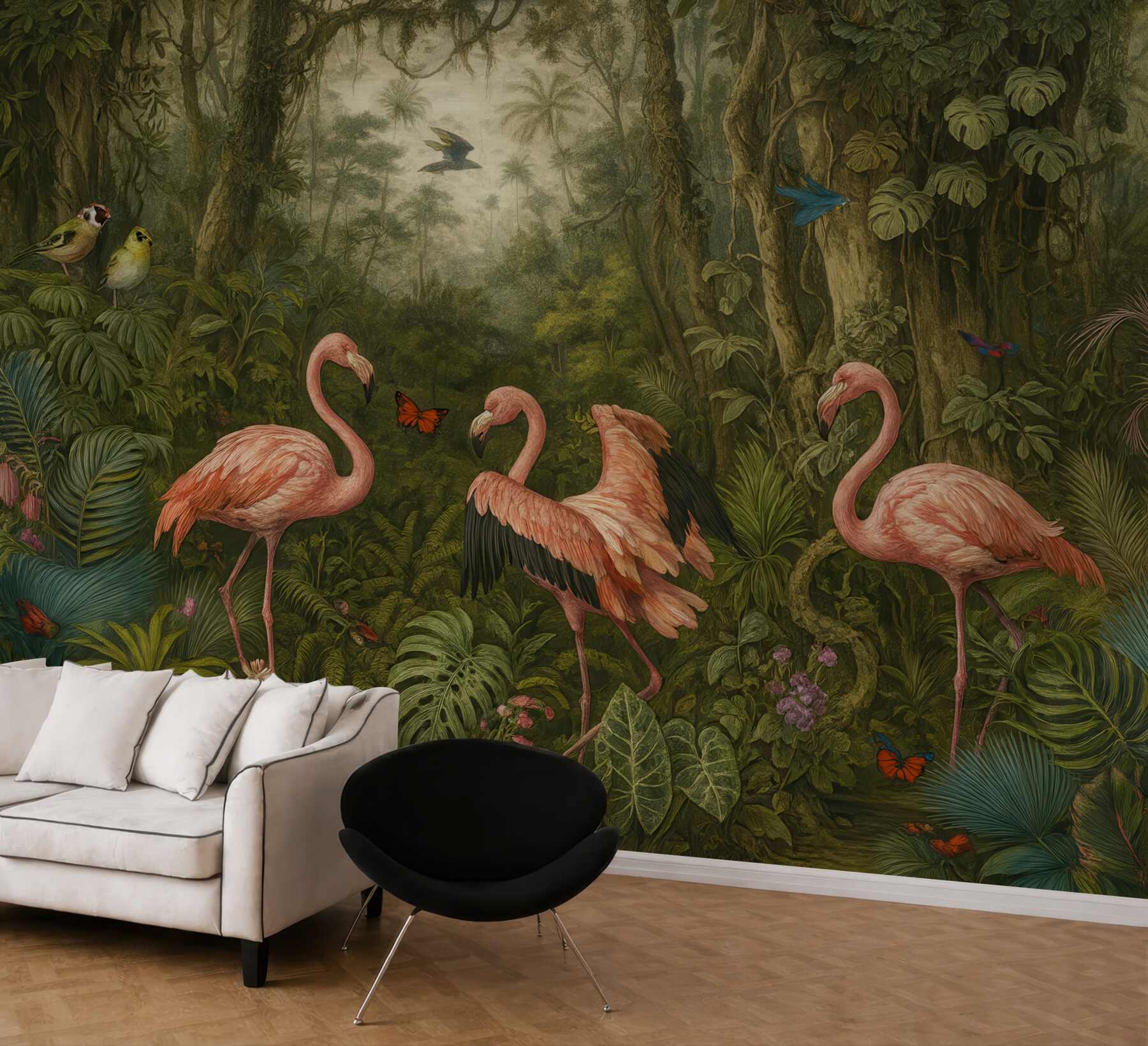 Fototapeta flamingi w tajemniczej tropikalnej dżungli