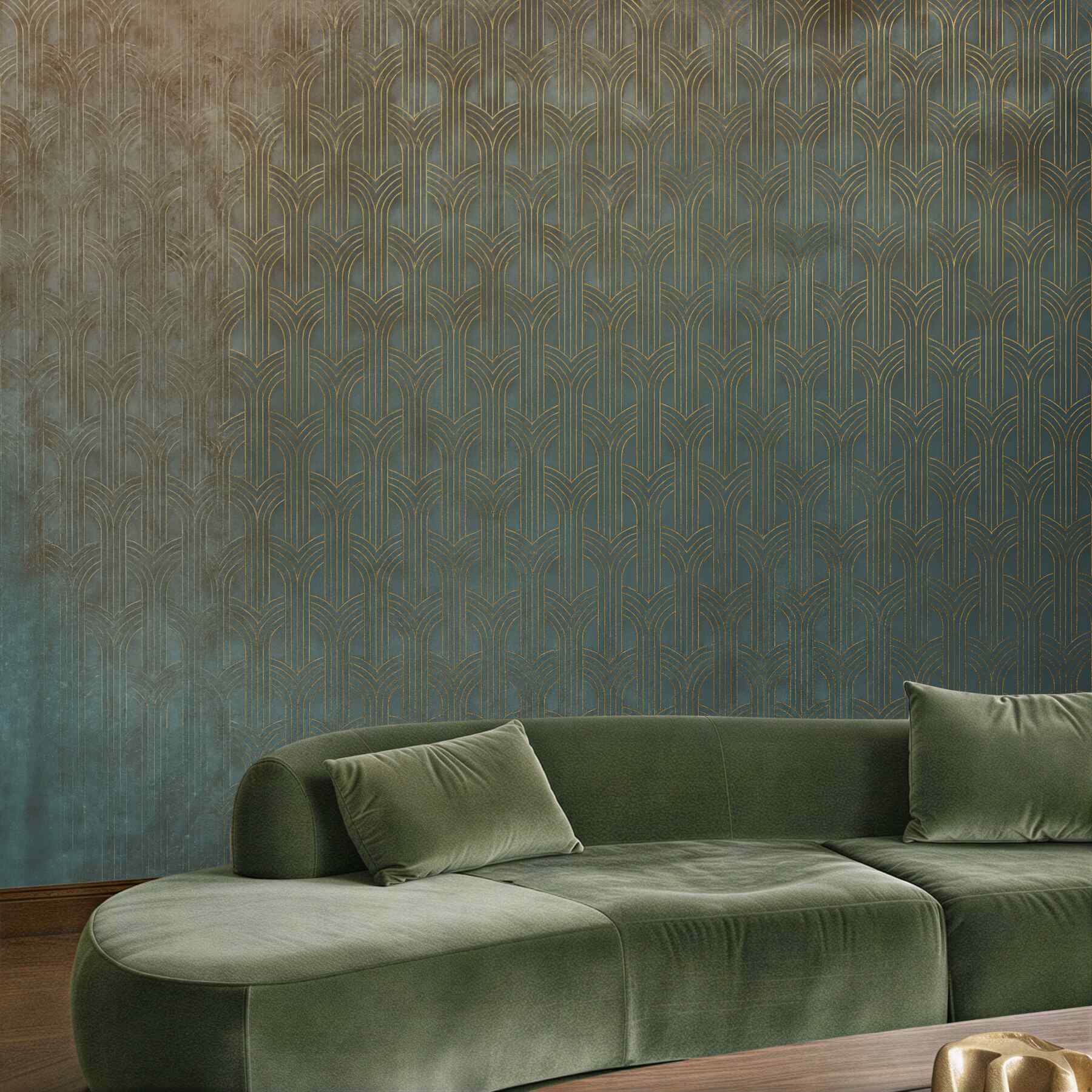 Fototapeta art déco w turkusie i złocie