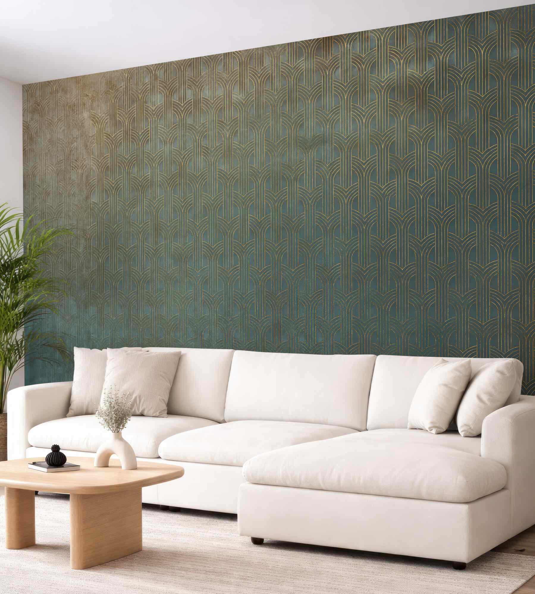 Fototapeta art déco w turkusie i złocie
