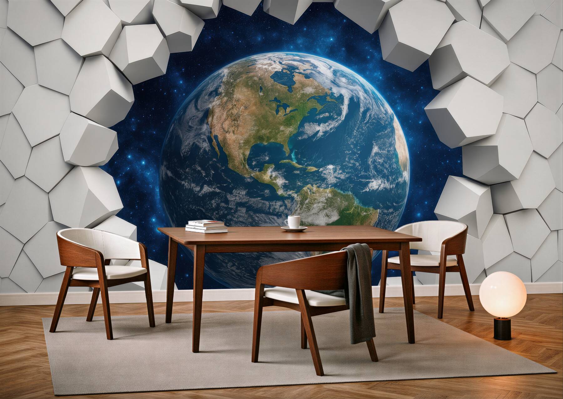 Fototapeta ziemia w kosmicznym geometrycznym portalu