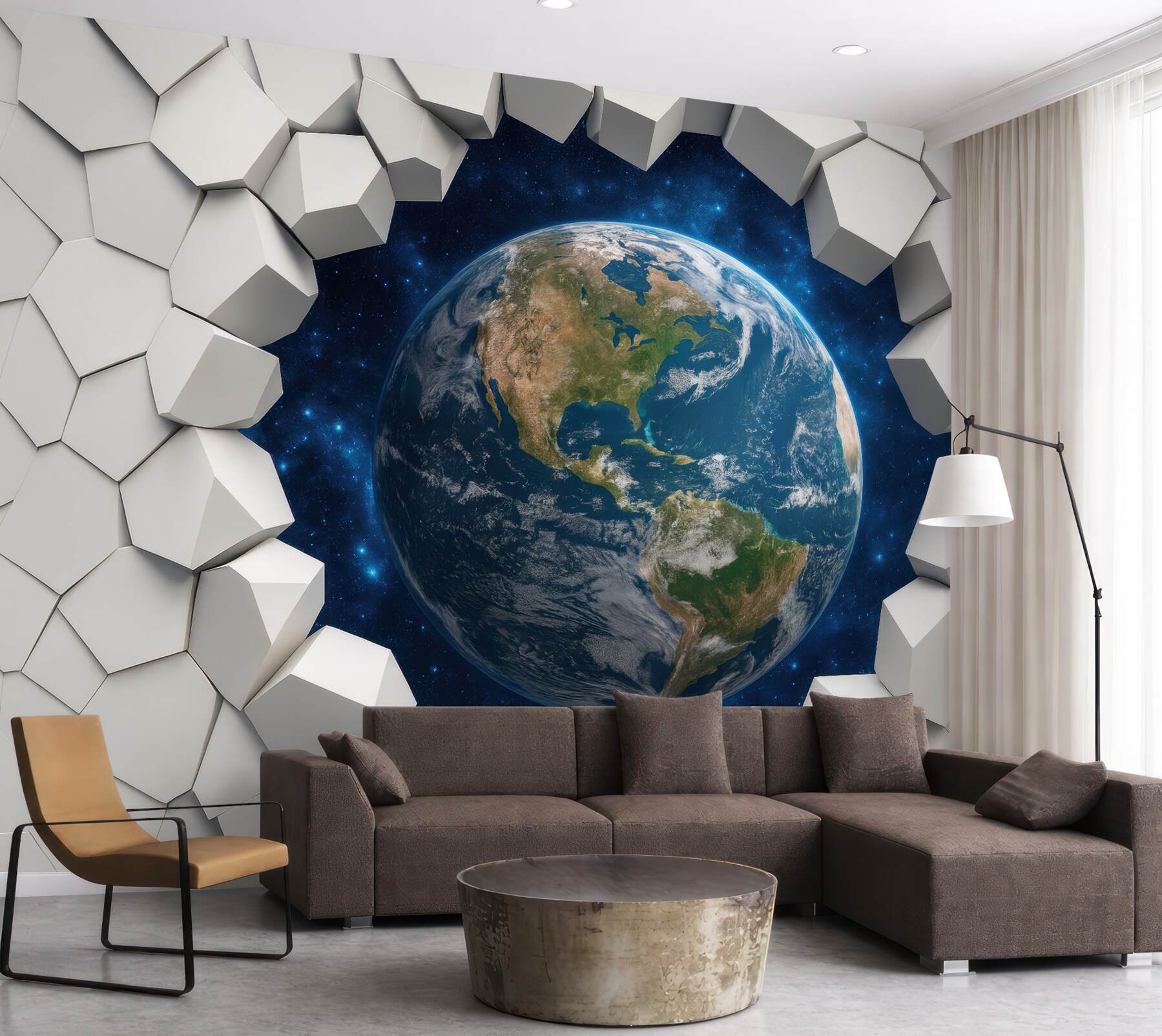 Fototapeta ziemia w kosmicznym geometrycznym portalu