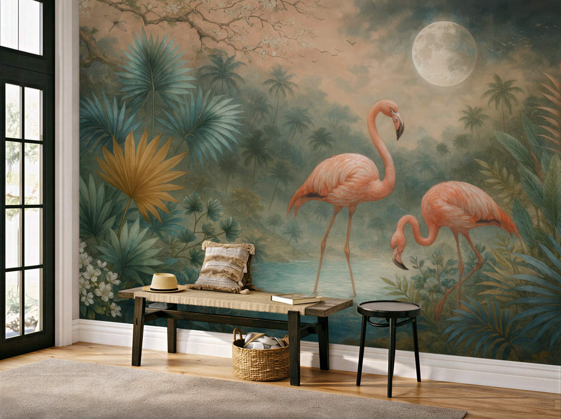 Fototapeta flamingi w księżycowej tropikalnej lagunie