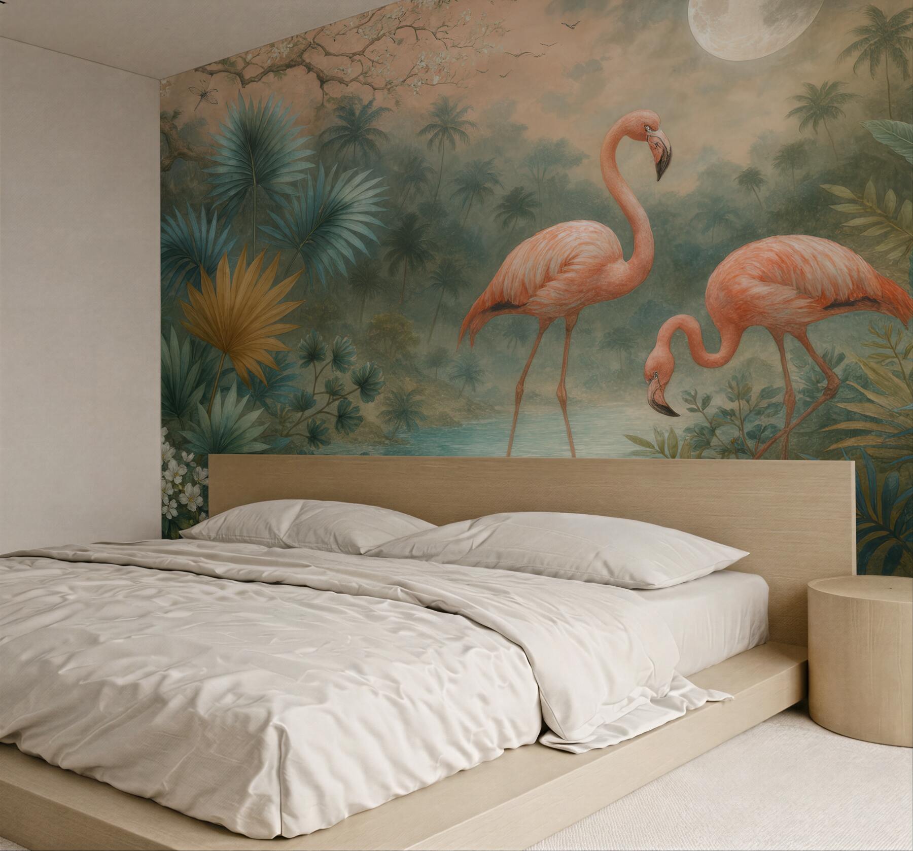 Fototapeta flamingi w księżycowej tropikalnej lagunie