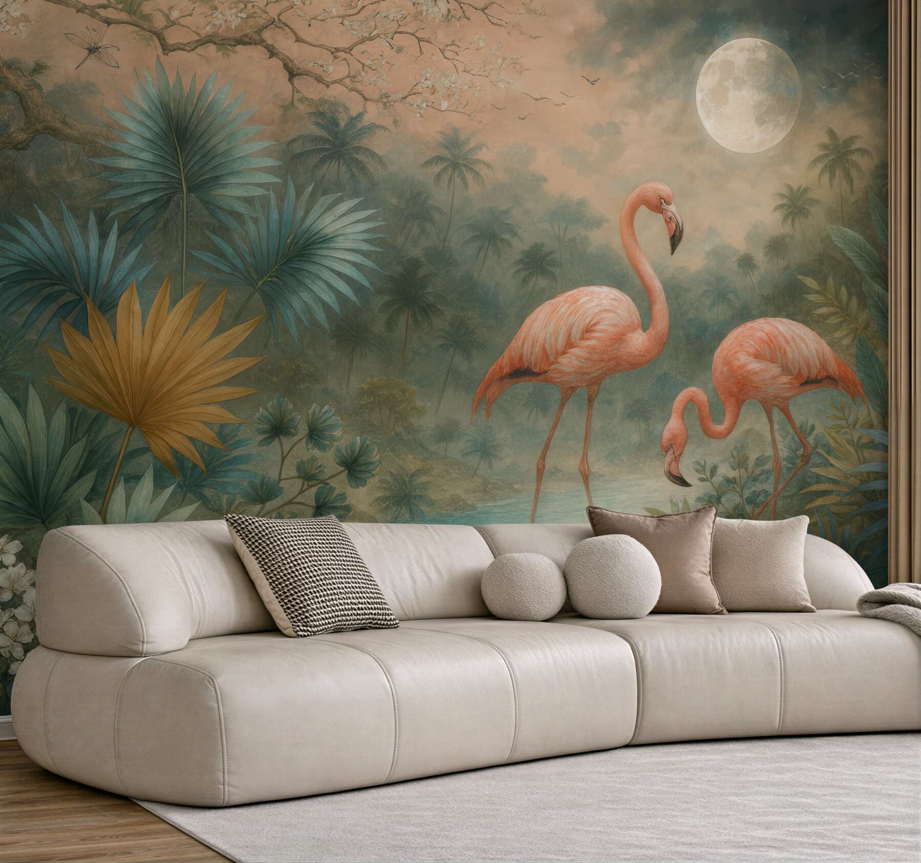 Fototapeta flamingi w księżycowej tropikalnej lagunie