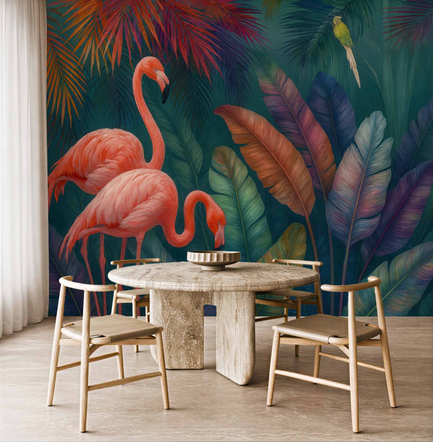 Fototapeta tropikalne flamingi w barwnej dżungli