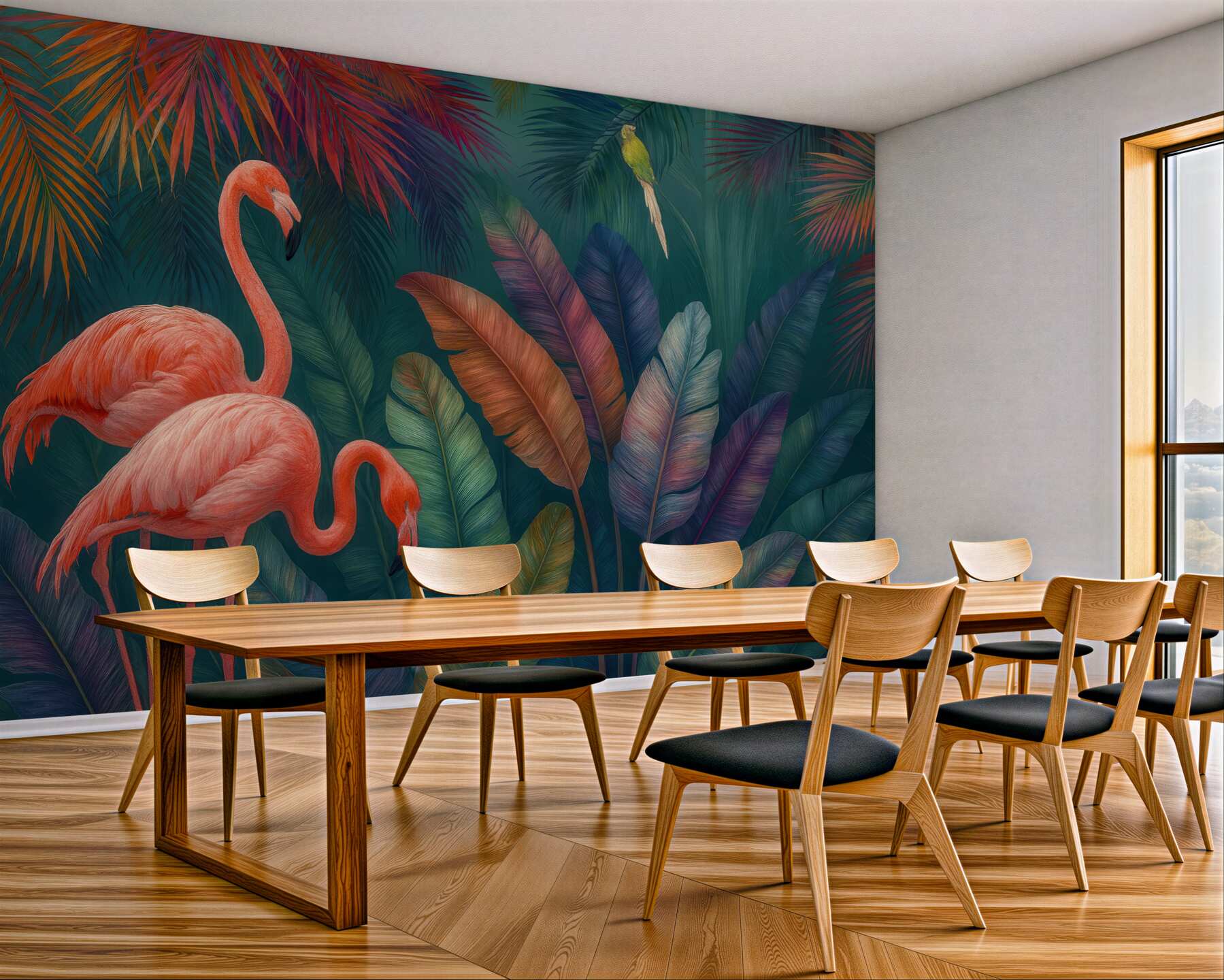 Fototapeta tropikalne flamingi w barwnej dżungli