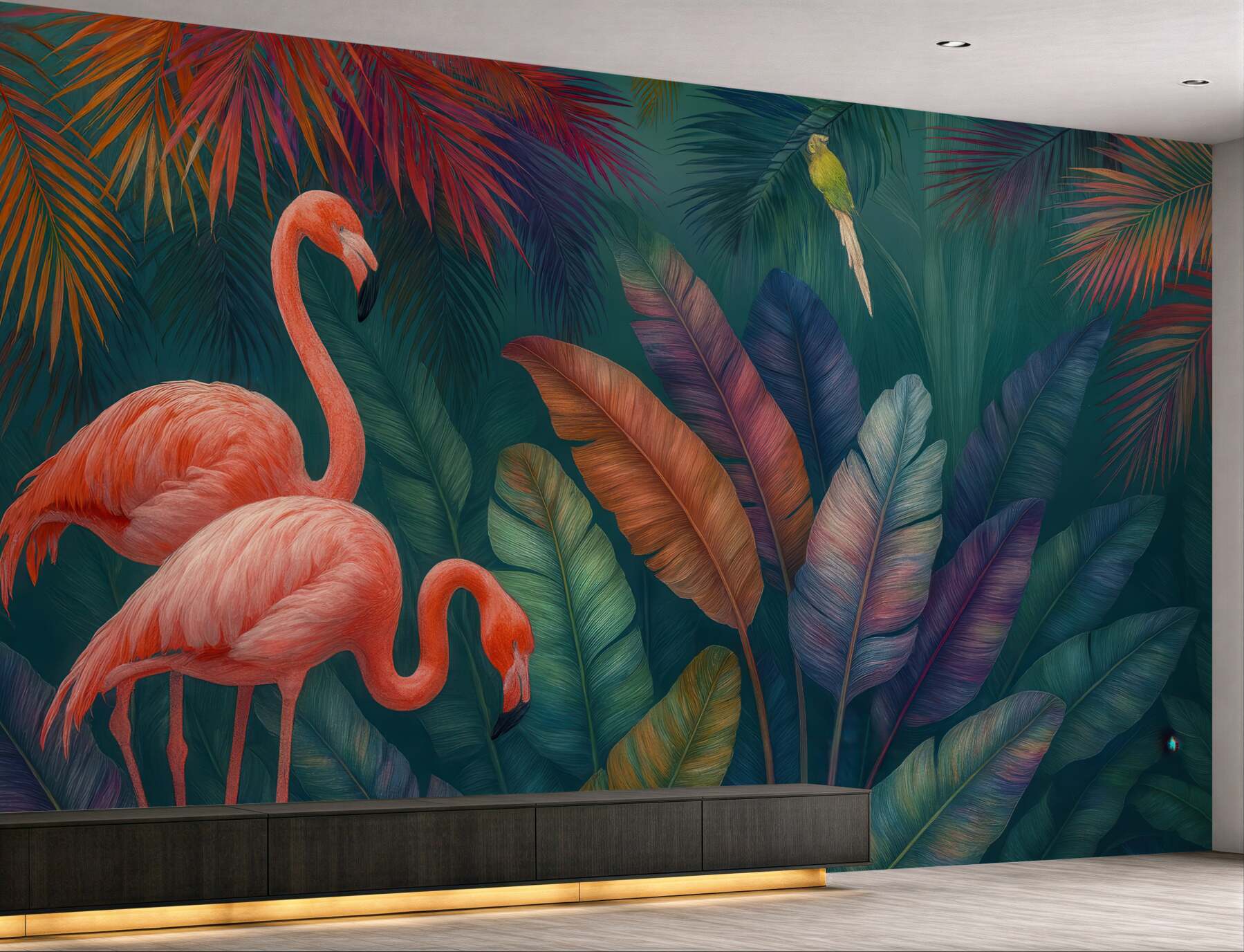 Fototapeta tropikalne flamingi w barwnej dżungli