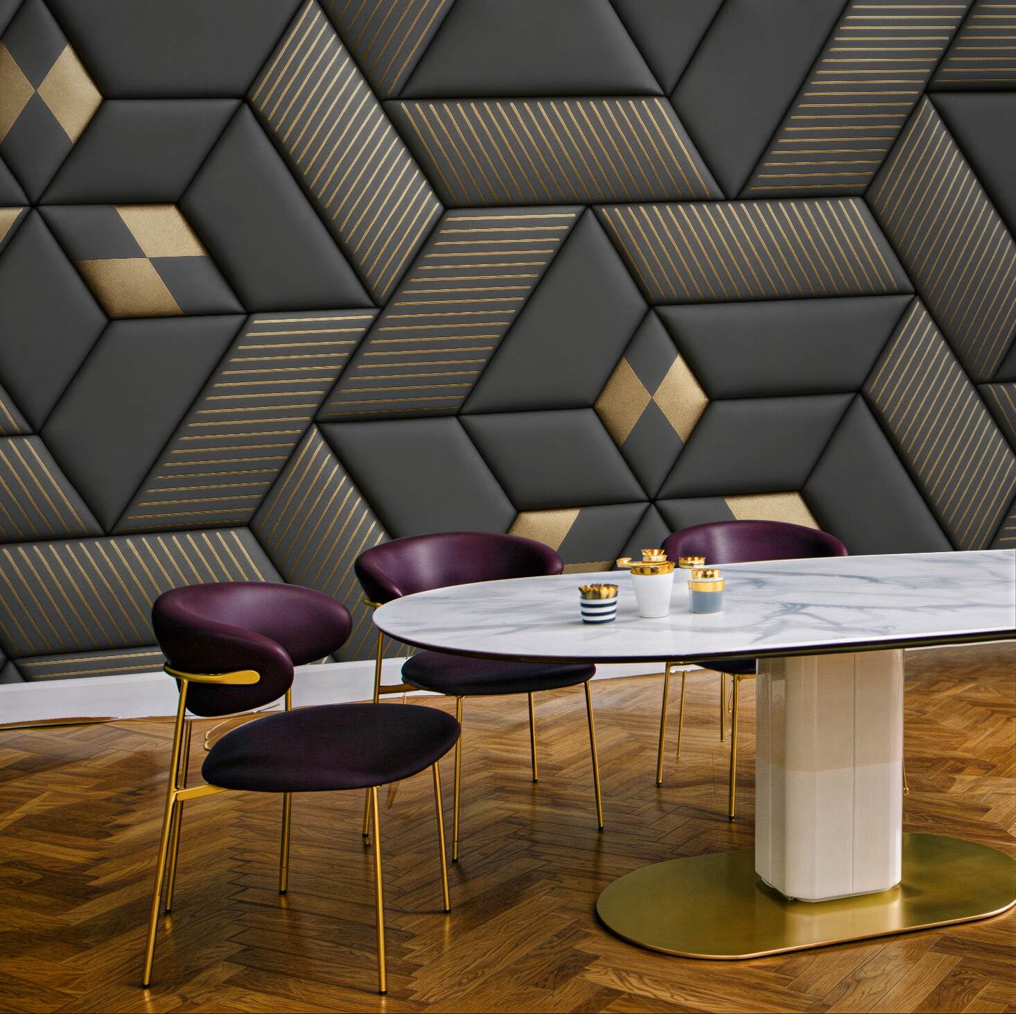 Fototapeta geometryczna elegancja w graficie i złocie
