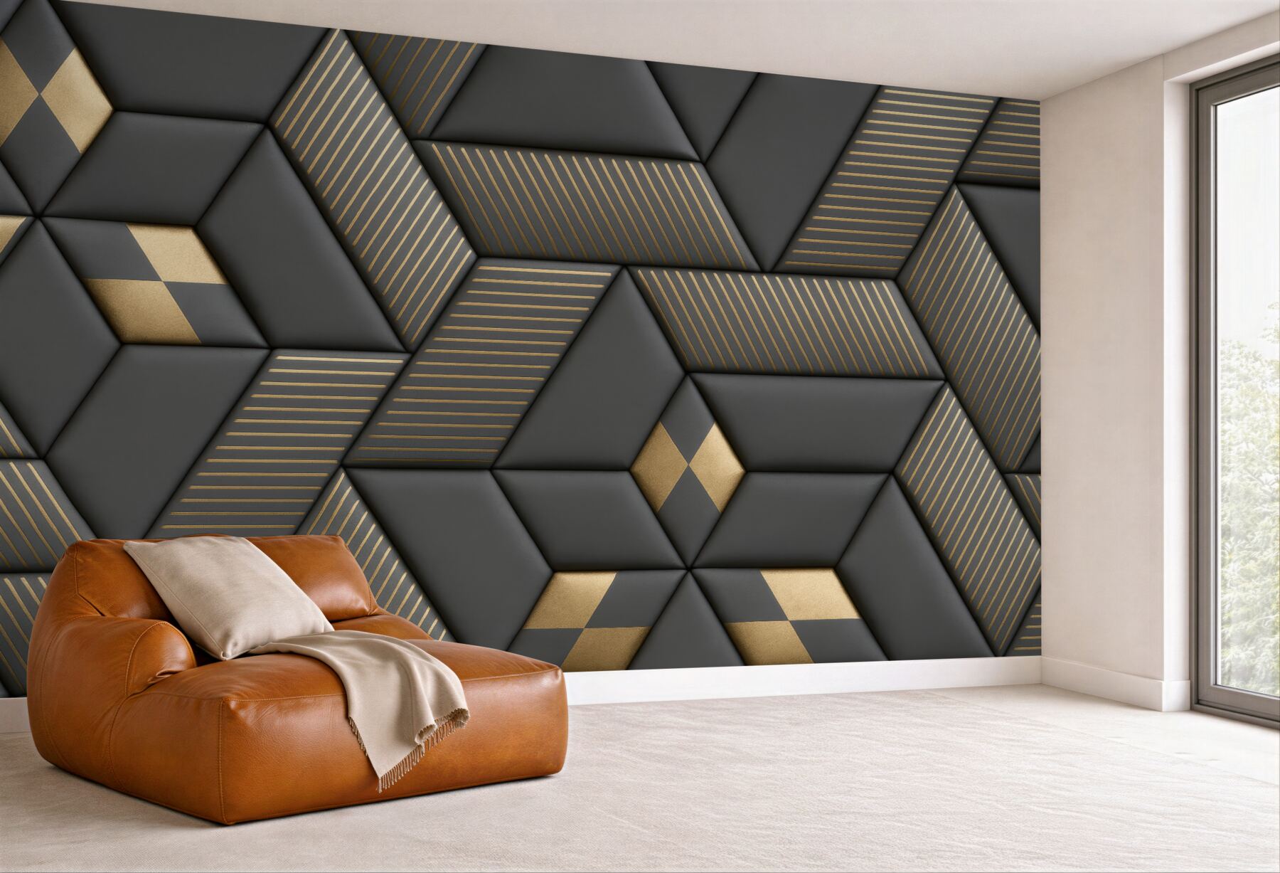 Fototapeta geometryczna elegancja w graficie i złocie