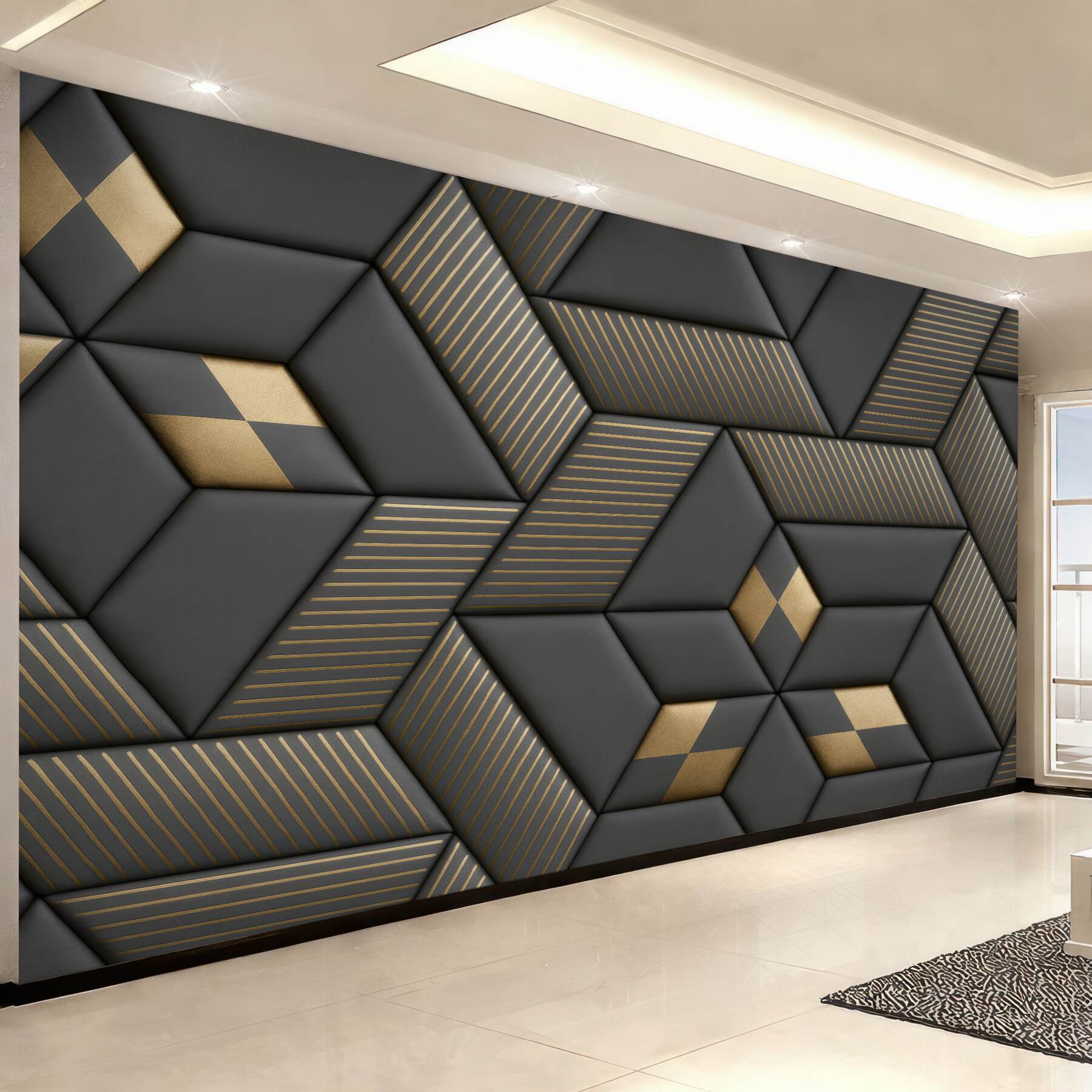 Fototapeta geometryczna elegancja w graficie i złocie