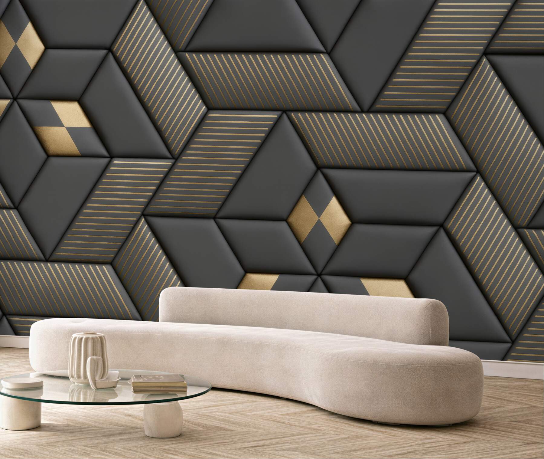 Fototapeta geometryczna elegancja w graficie i złocie