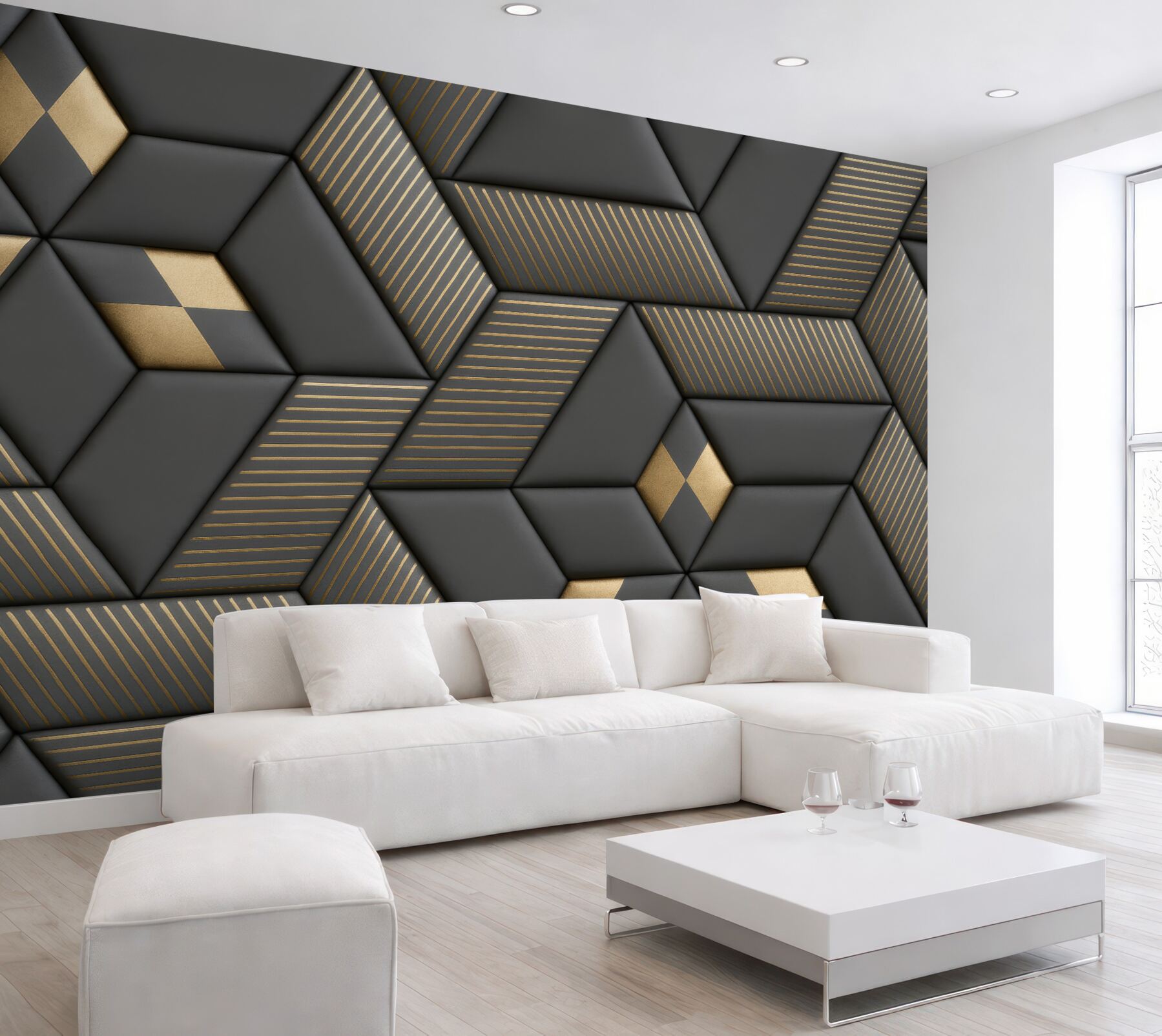 Fototapeta geometryczna elegancja w graficie i złocie