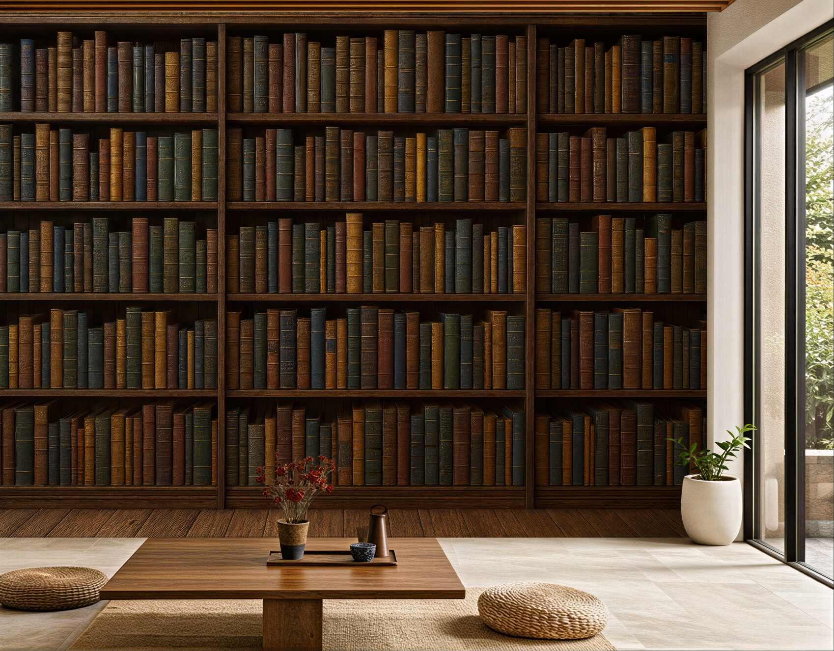 Fototapeta klasyczna biblioteka w ciepłym drewnie