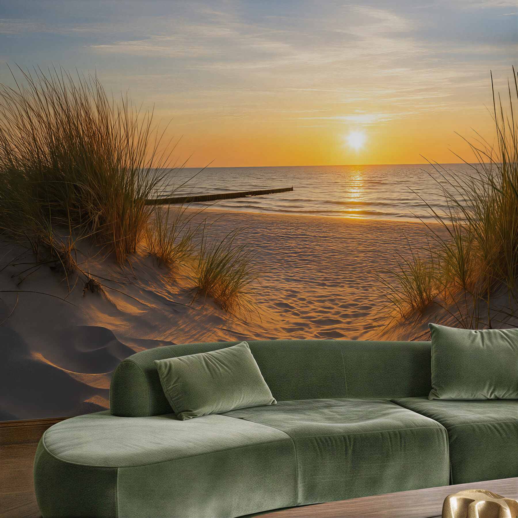 Fototapeta spokojny zachód słońca nad plażą