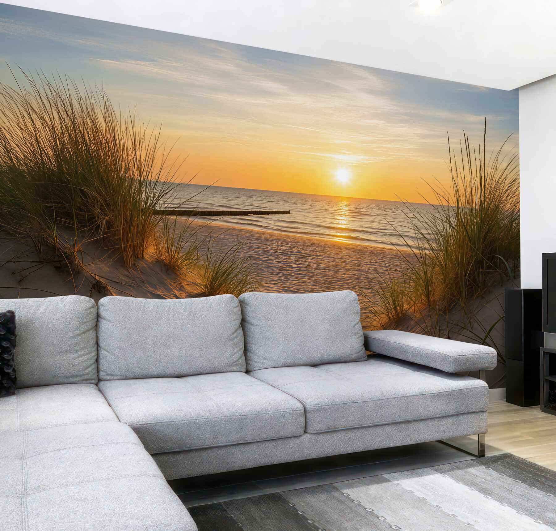 Fototapeta spokojny zachód słońca nad plażą