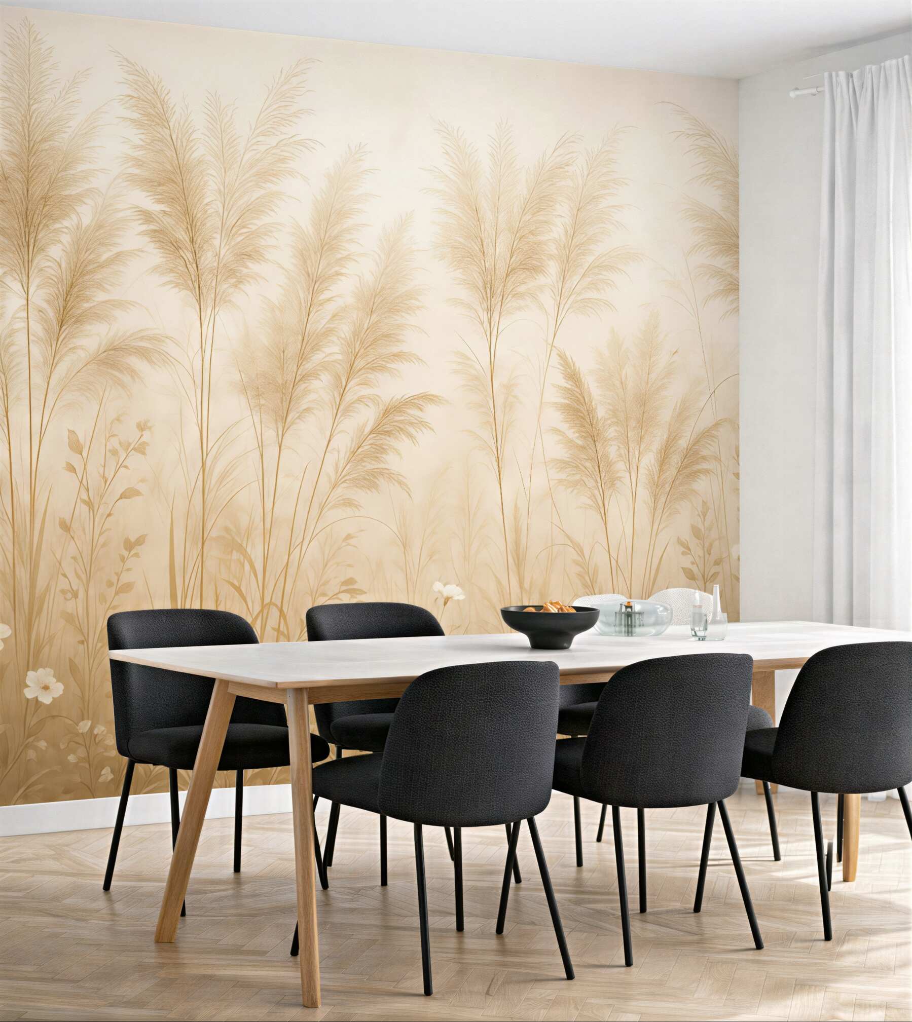 Fototapeta subtelna łąka w kremowej mgle