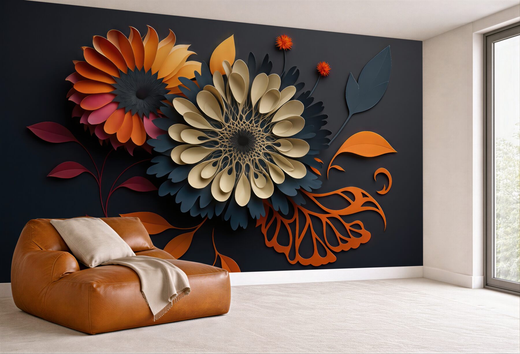 Fototapeta nowoczesne kwiaty w papercut