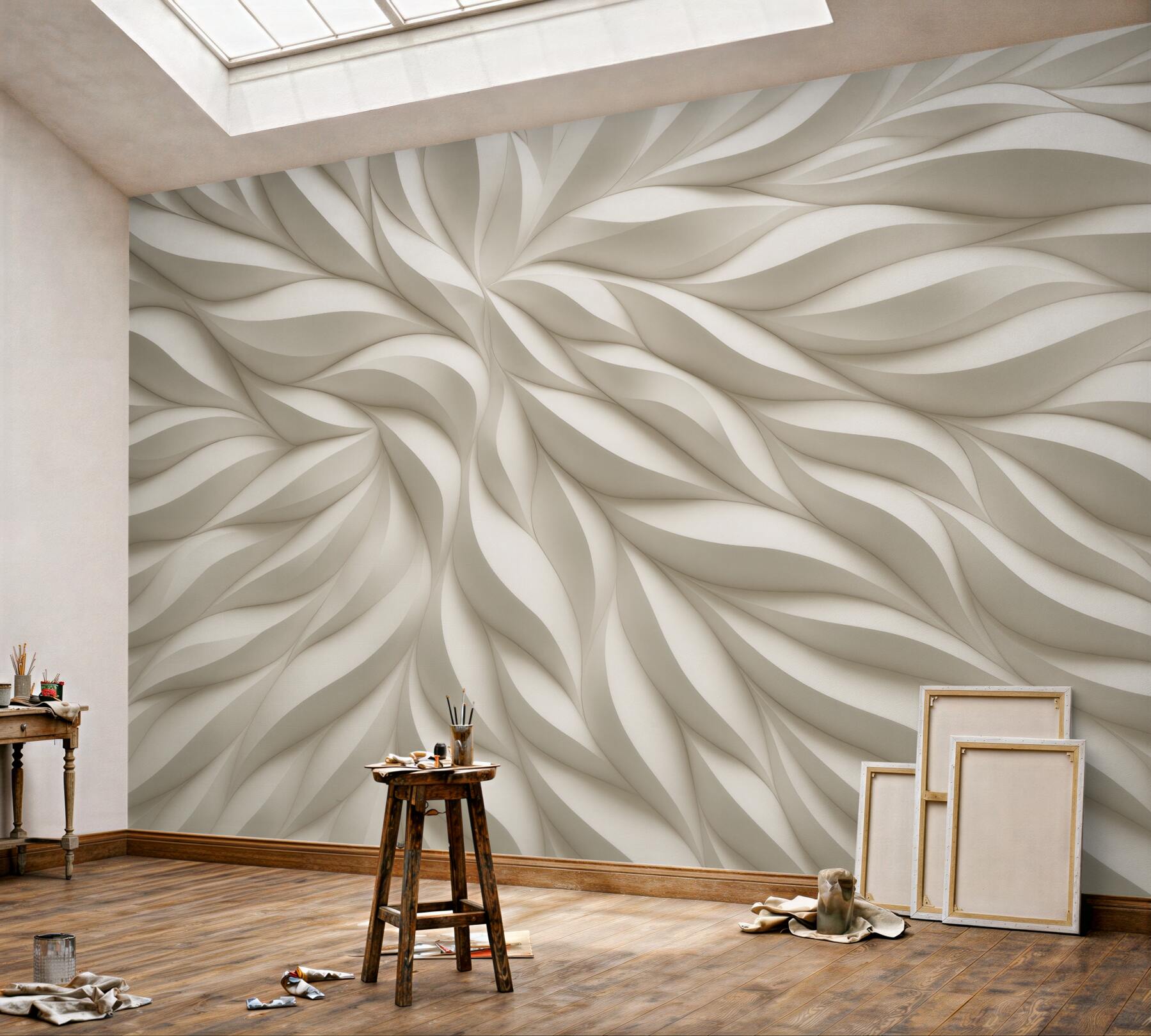 Fototapeta kremowa abstrakcja falujących liści