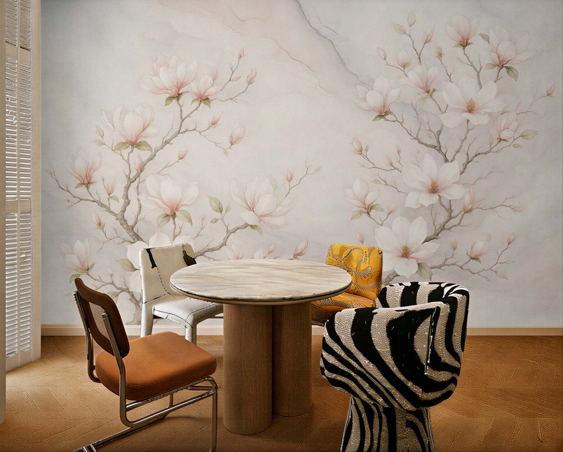 Fototapeta delikatne magnolie na marmurowym tle