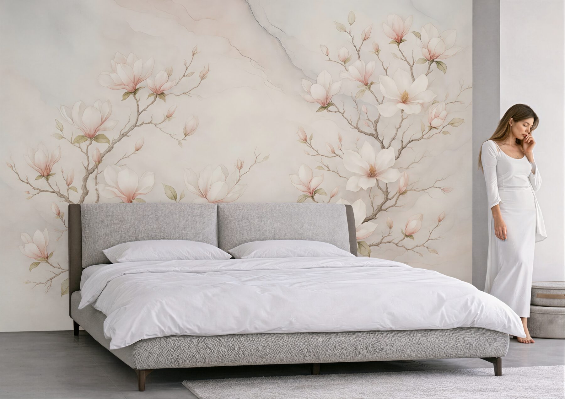 Fototapeta delikatne magnolie na marmurowym tle