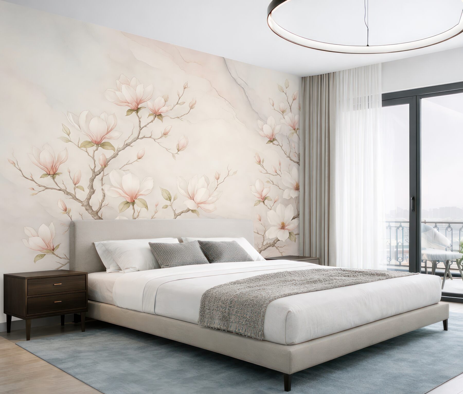 Fototapeta delikatne magnolie na marmurowym tle