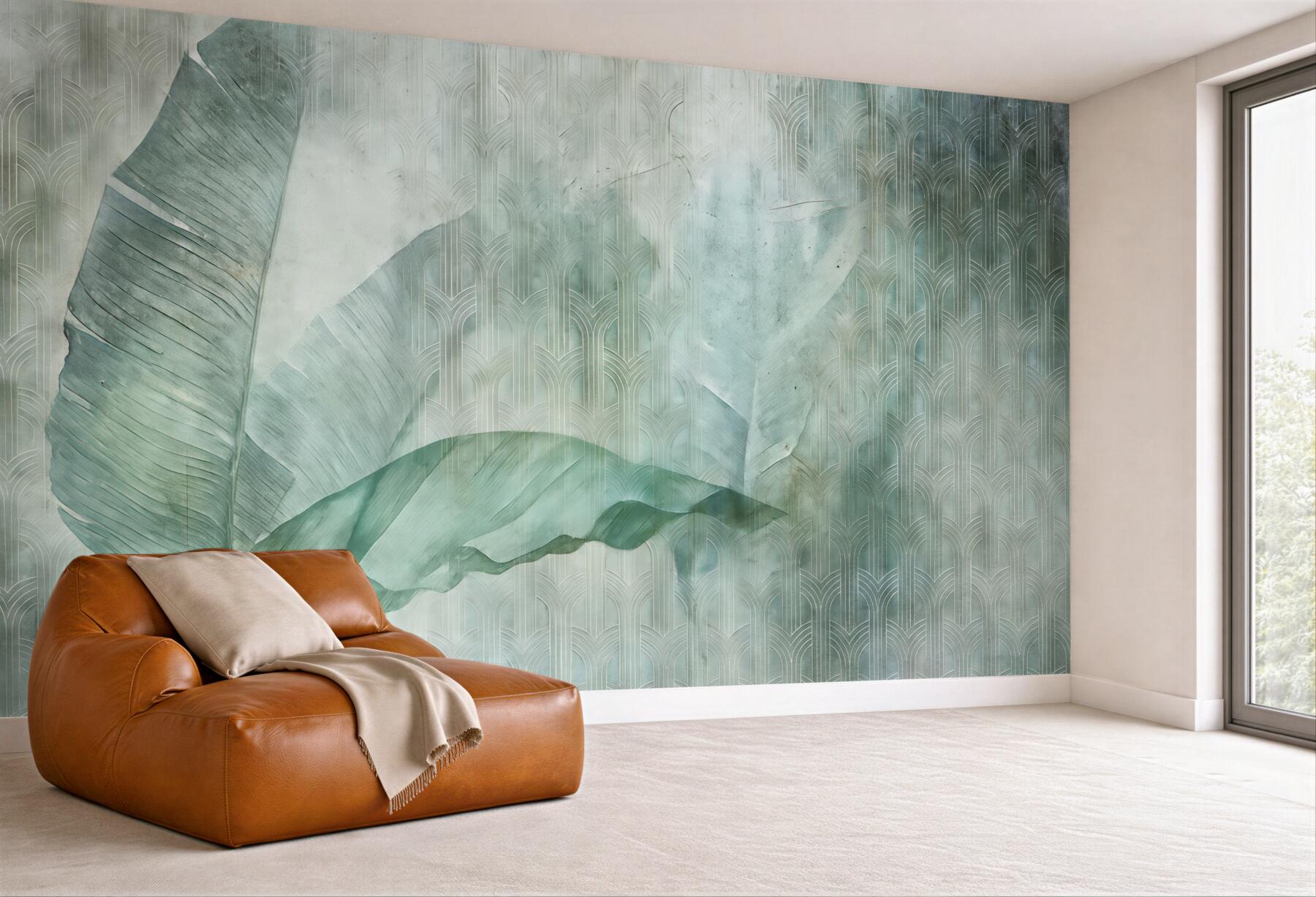 Fototapeta turkusowe liście w stylu art déco