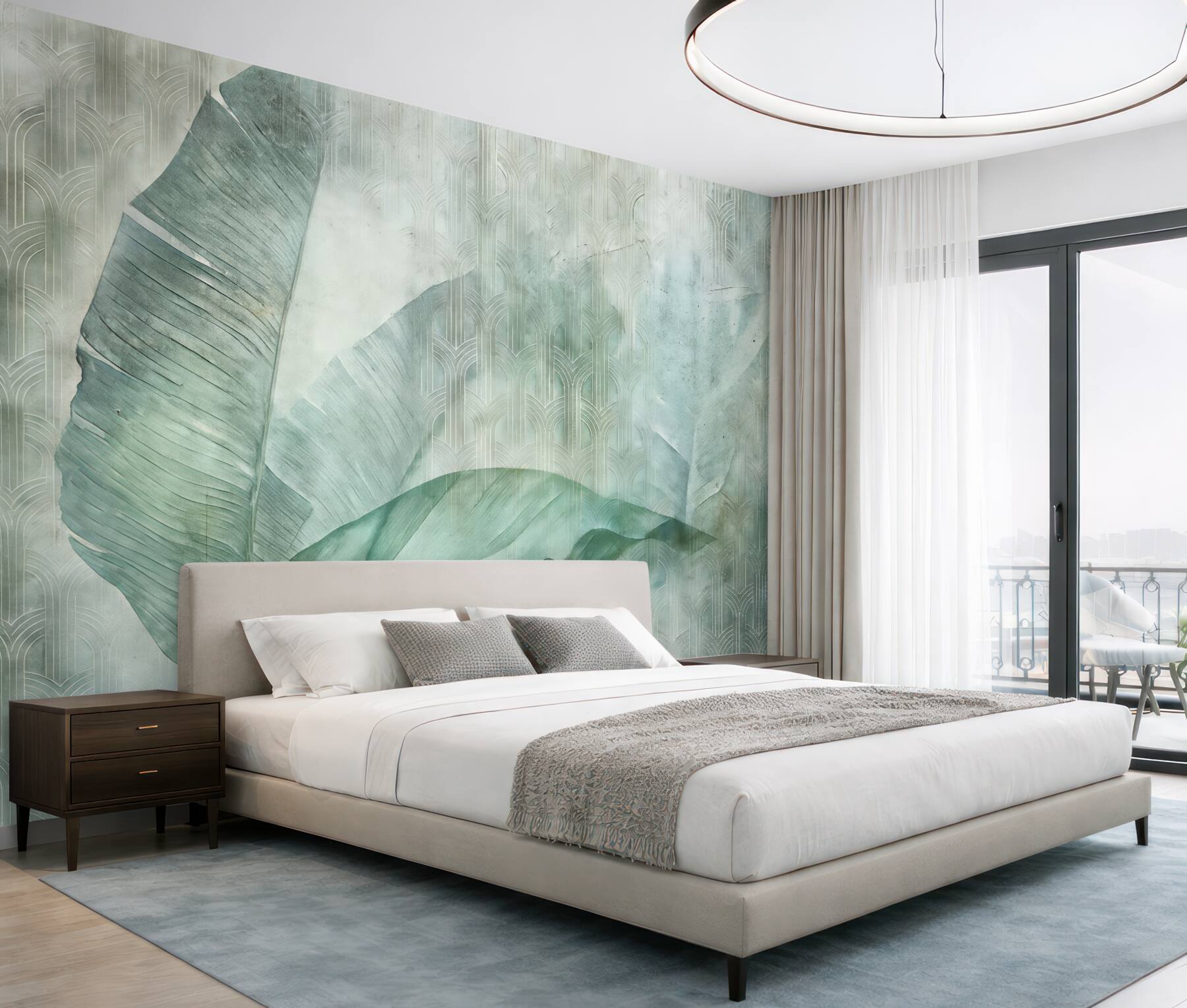 Fototapeta turkusowe liście w stylu art déco