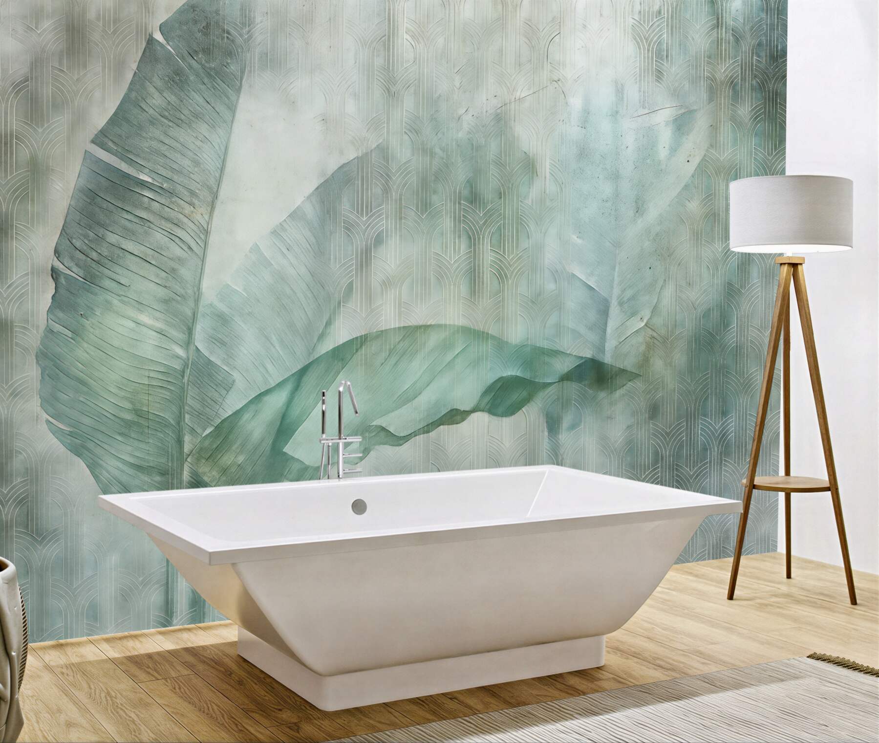 Fototapeta turkusowe liście w stylu art déco