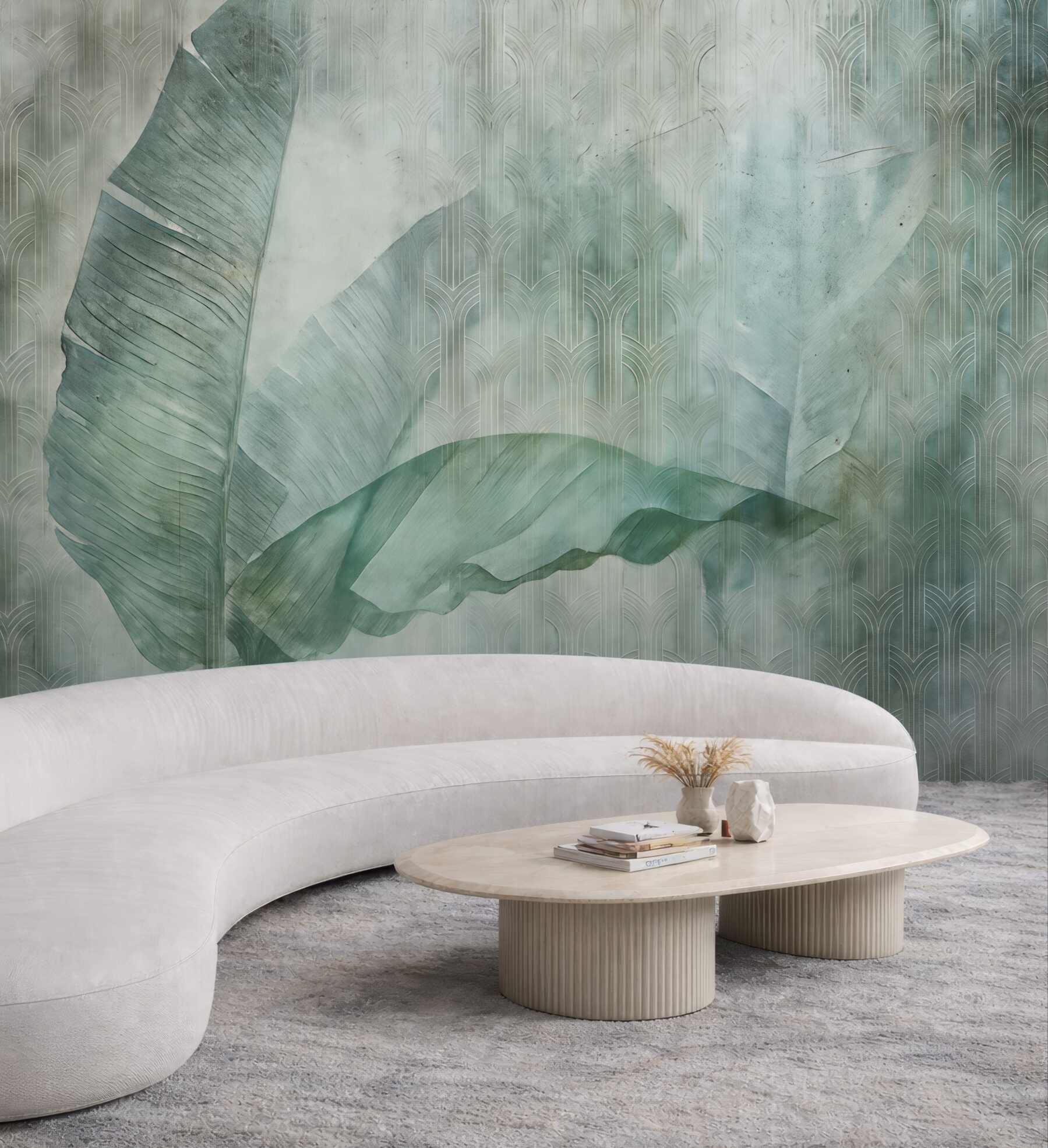 Fototapeta turkusowe liście w stylu art déco