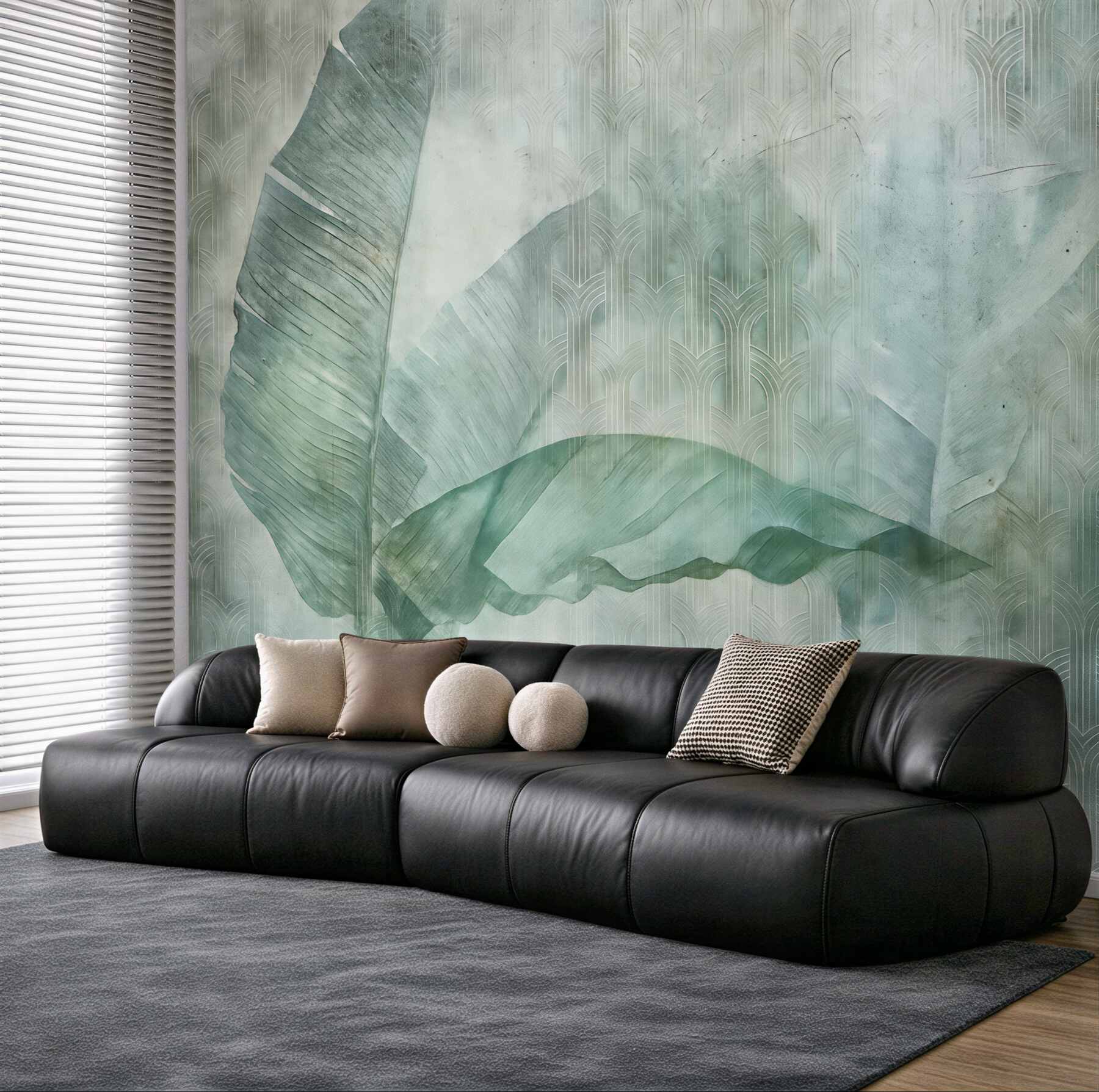 Fototapeta turkusowe liście w stylu art déco