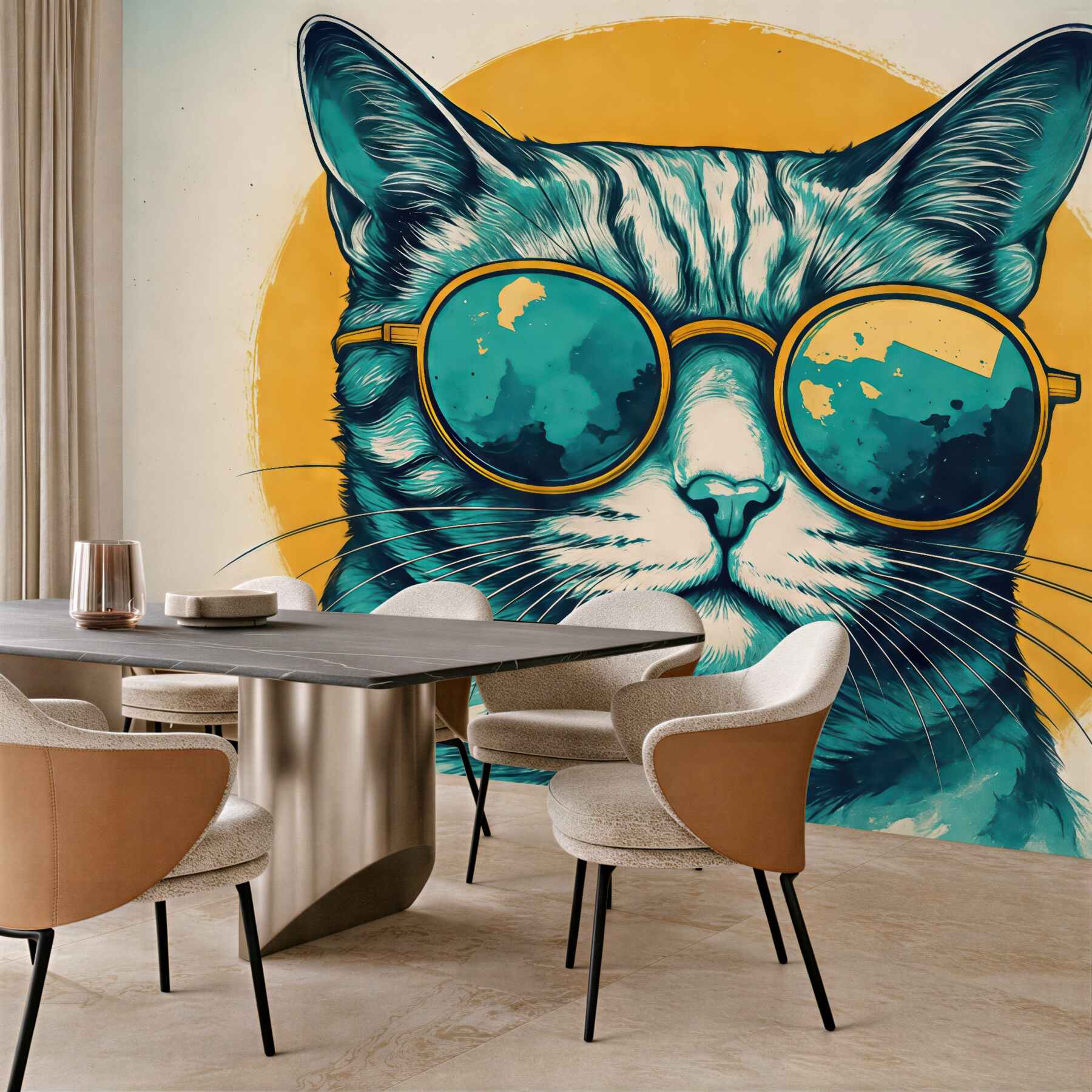 Fototapeta stylowy kot w turkusowych okularach