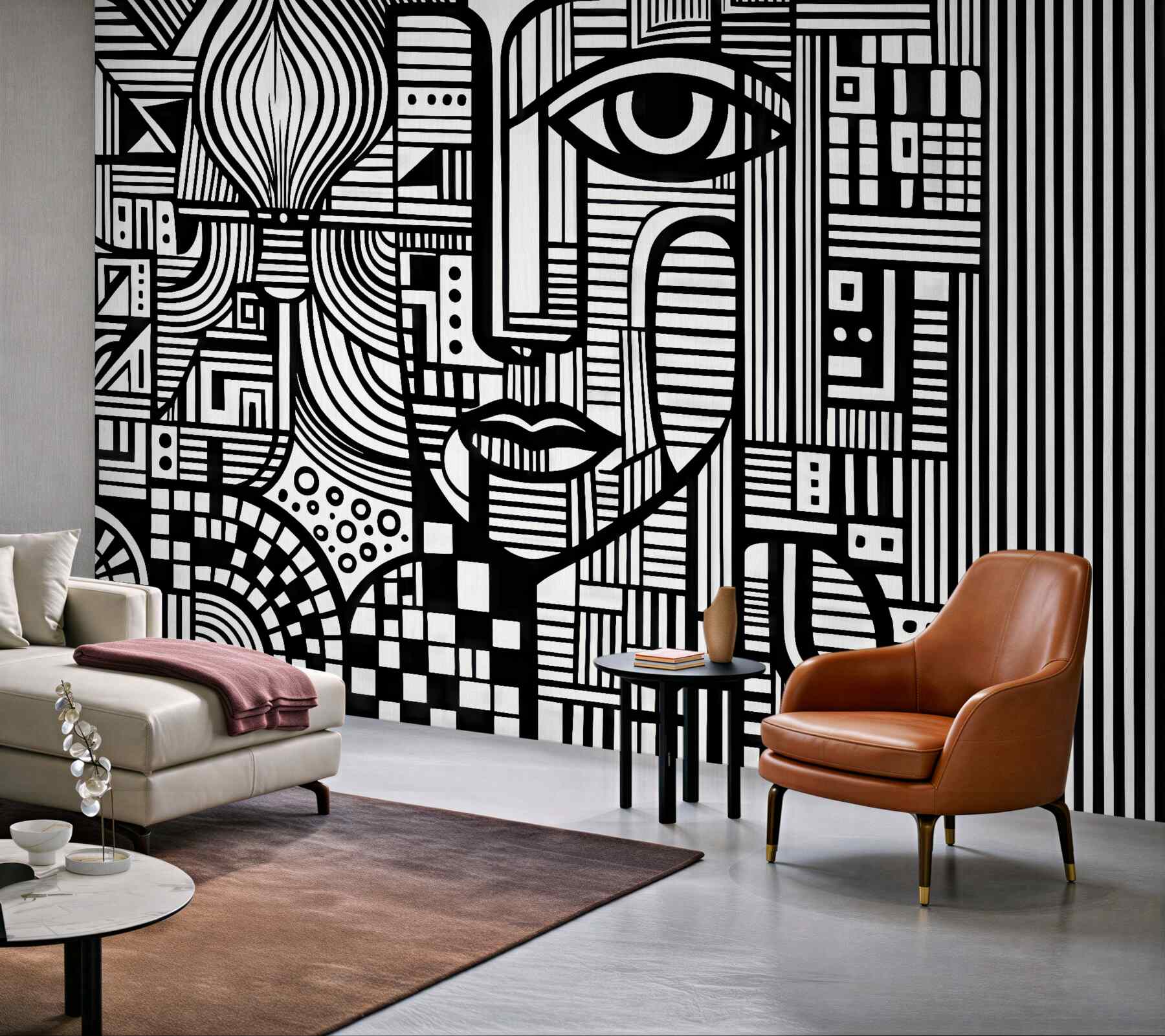 Fototapeta geometryczna twarz w czerni i bieli