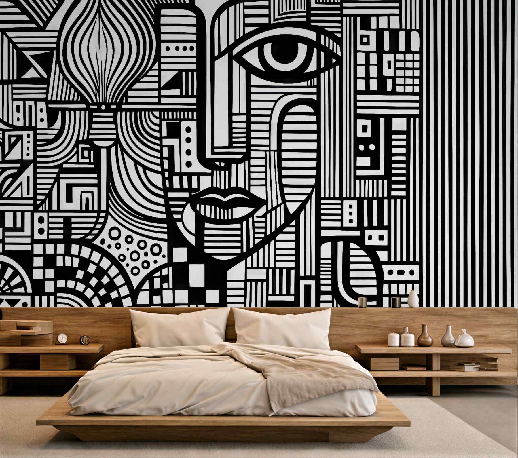 Fototapeta geometryczna twarz w czerni i bieli