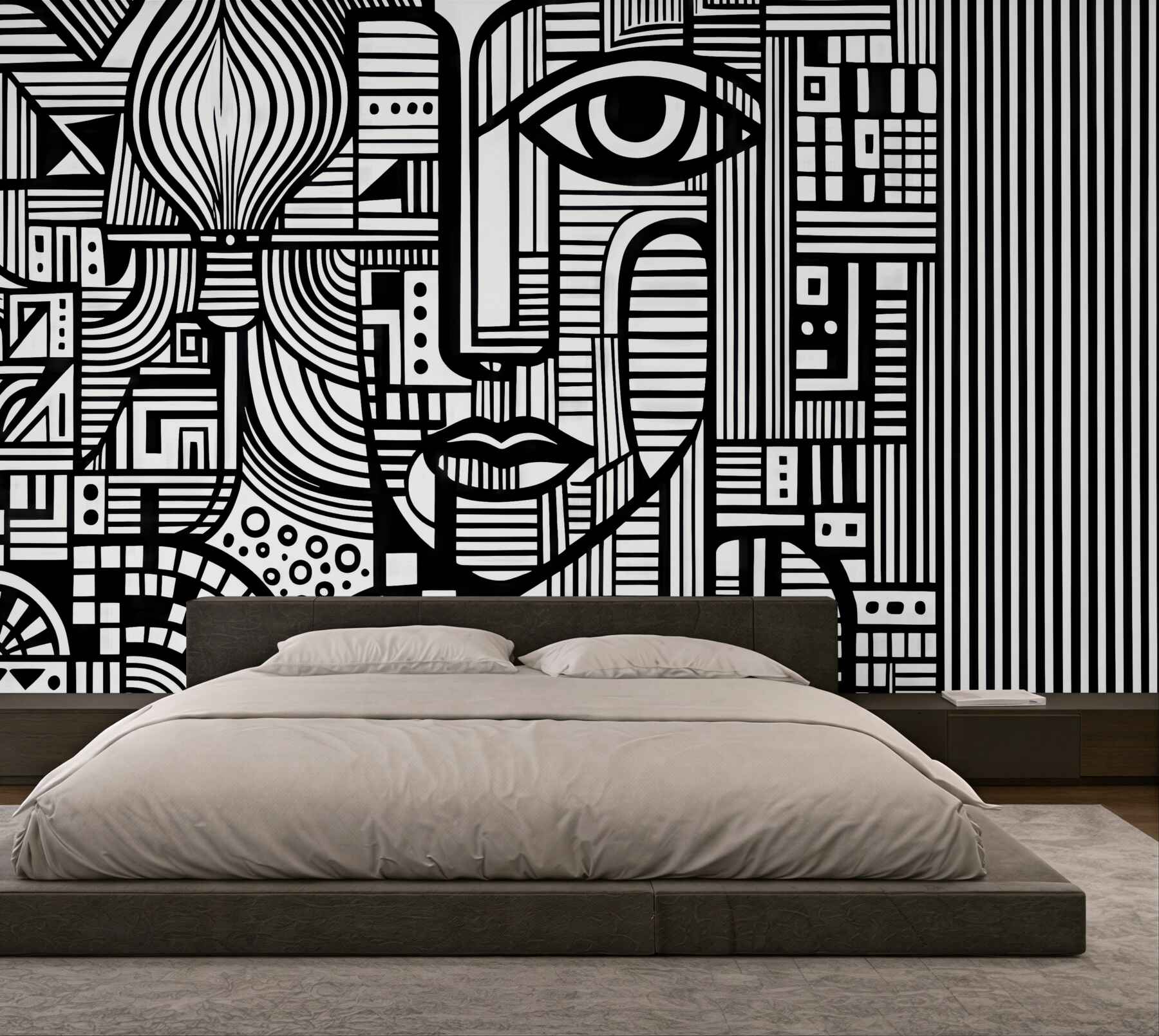 Fototapeta geometryczna twarz w czerni i bieli