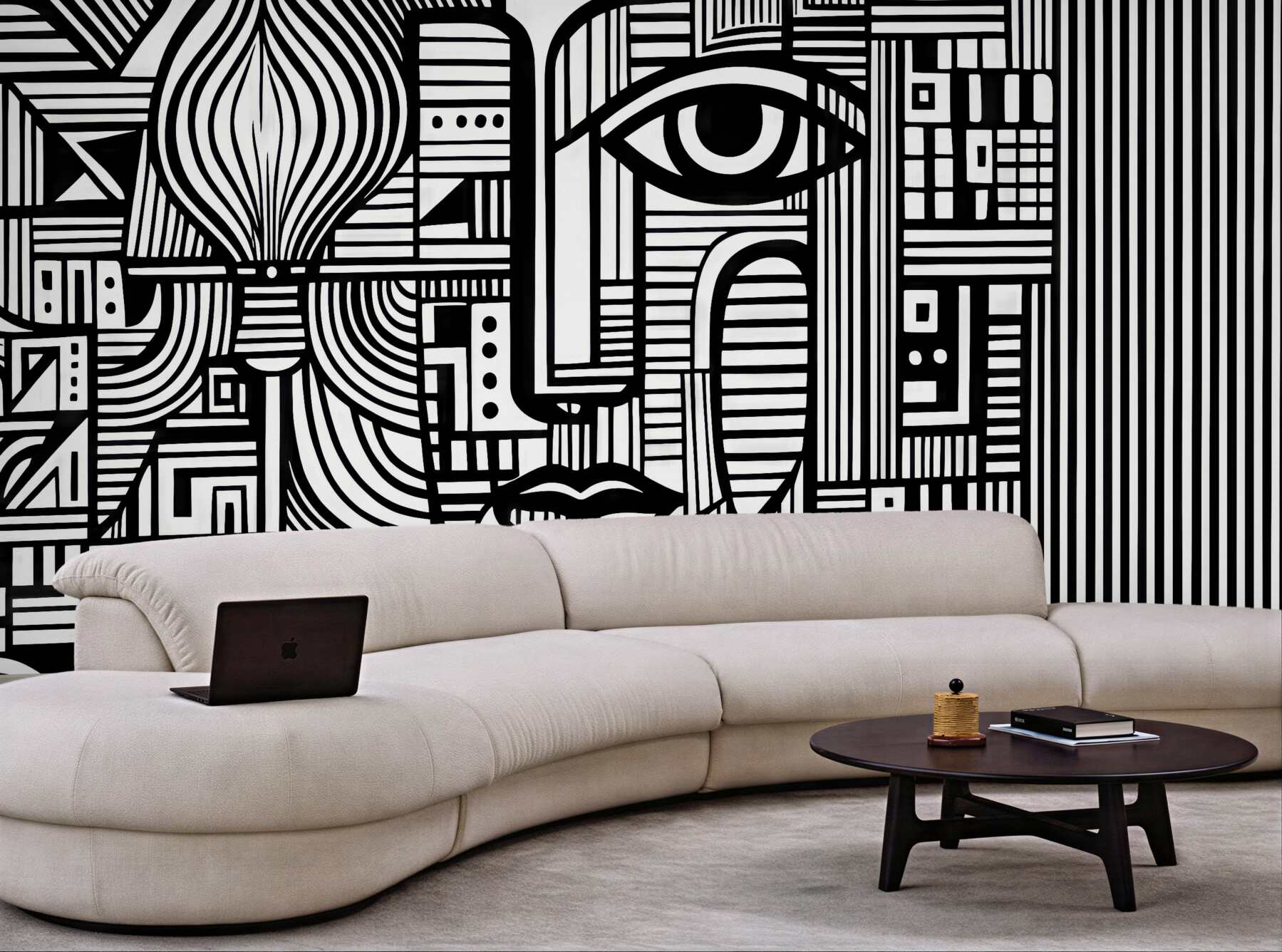 Fototapeta geometryczna twarz w czerni i bieli