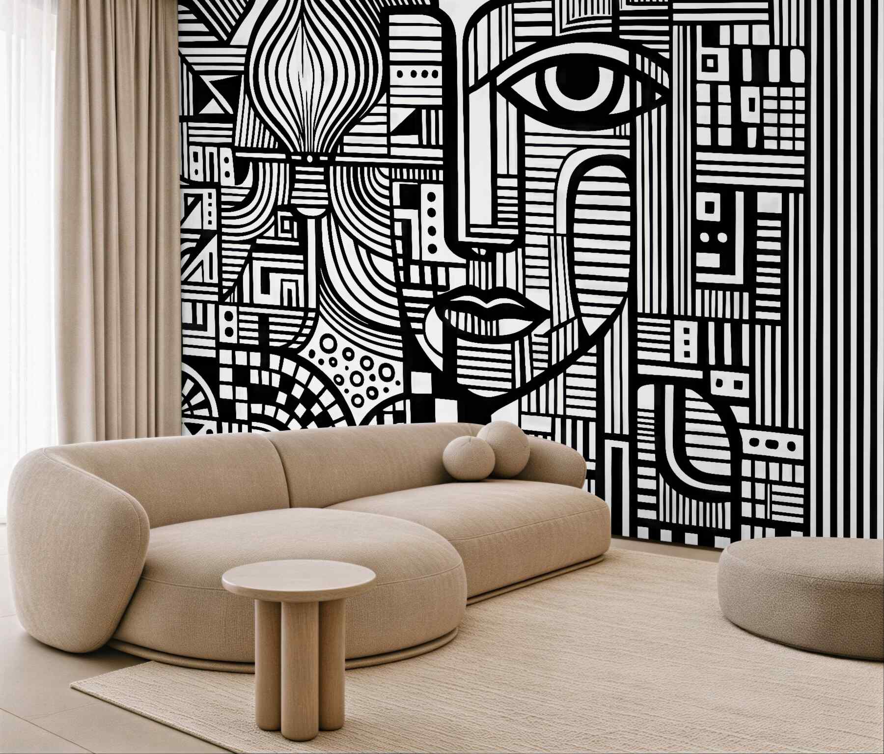 Fototapeta geometryczna twarz w czerni i bieli
