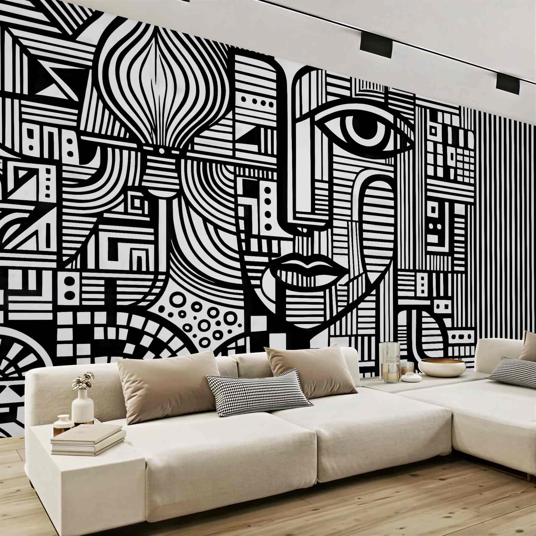 Fototapeta geometryczna twarz w czerni i bieli