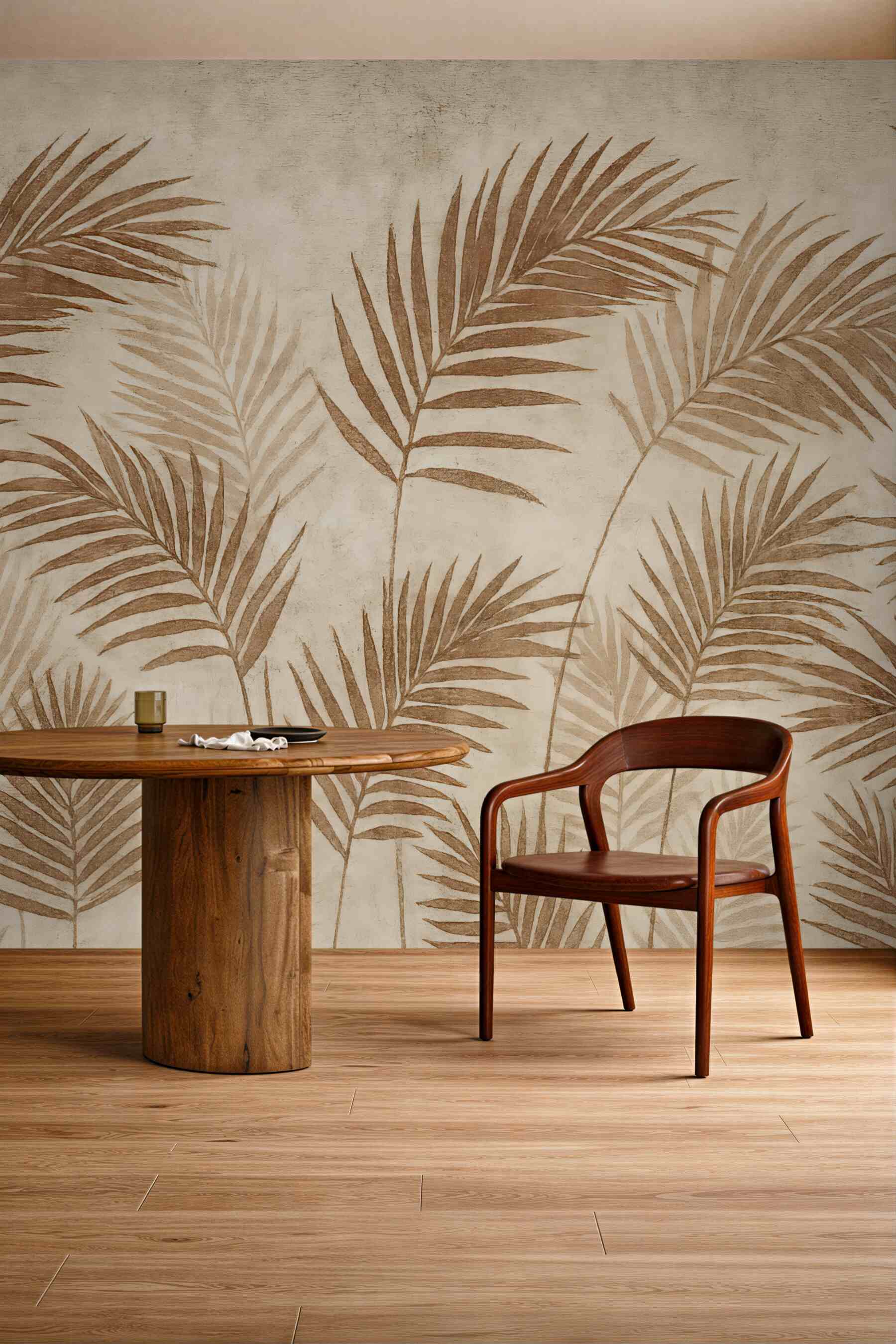 Fototapeta beżowe liście palmowe w stylu boho